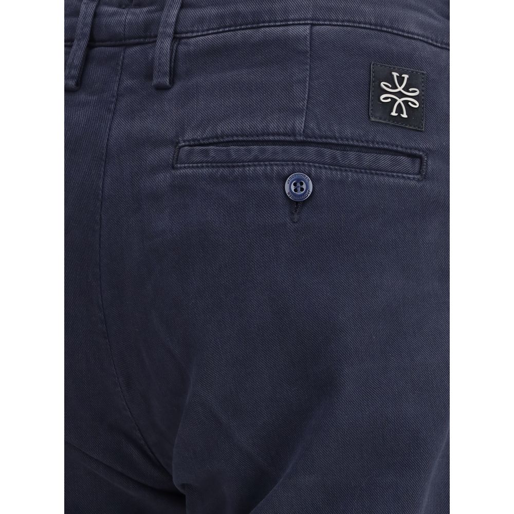 Blue Cotton Casual Pants
