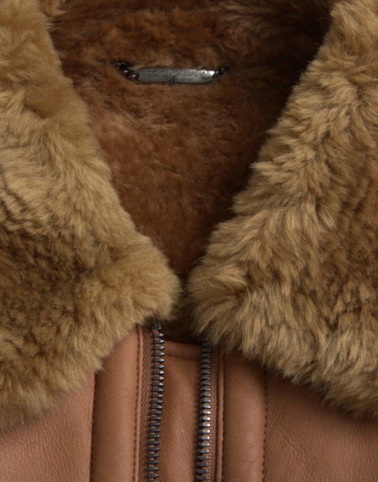 Brown Leather Fur Button Biker Coat Jacket