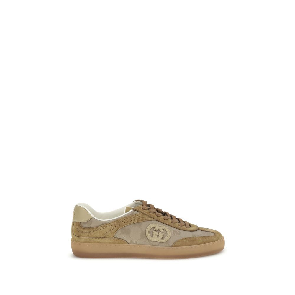 Beige Leather Athletic Sneakers