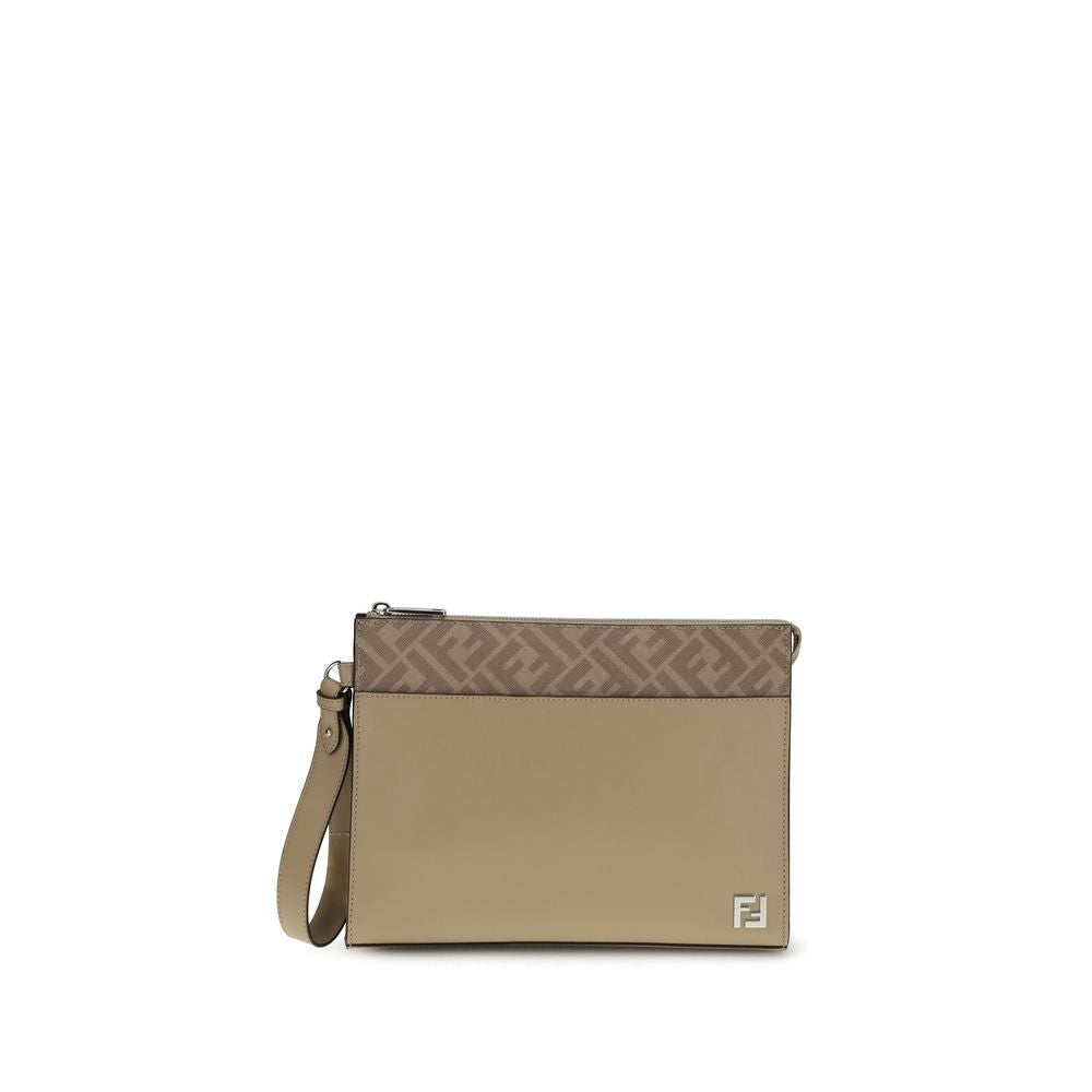 Beige Leather Clutch Bag