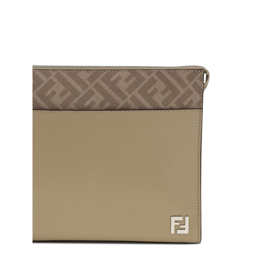 Beige Leather Clutch Bag
