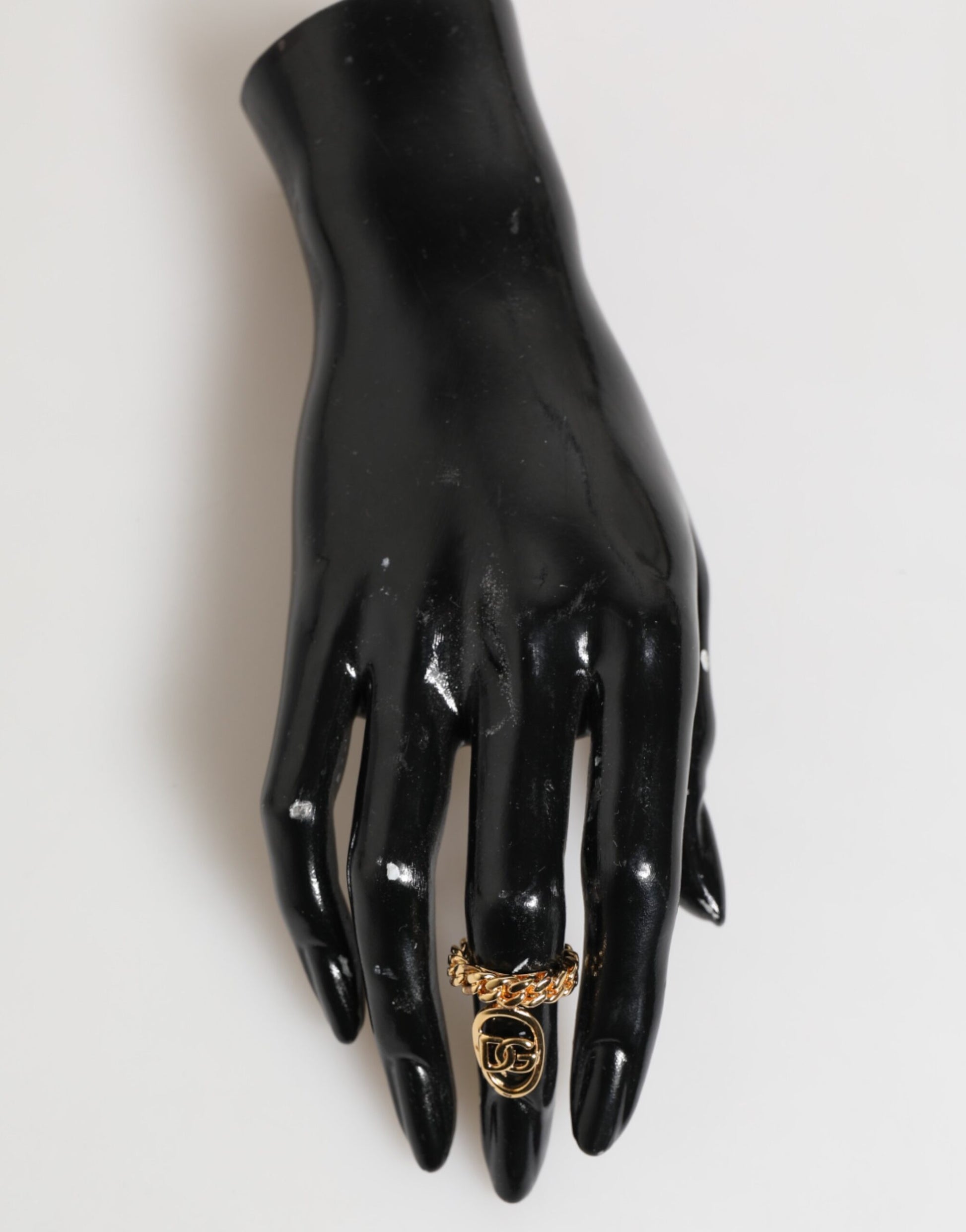 Gold Tone Brass Oval DG Logo Chain Adjustable Ring