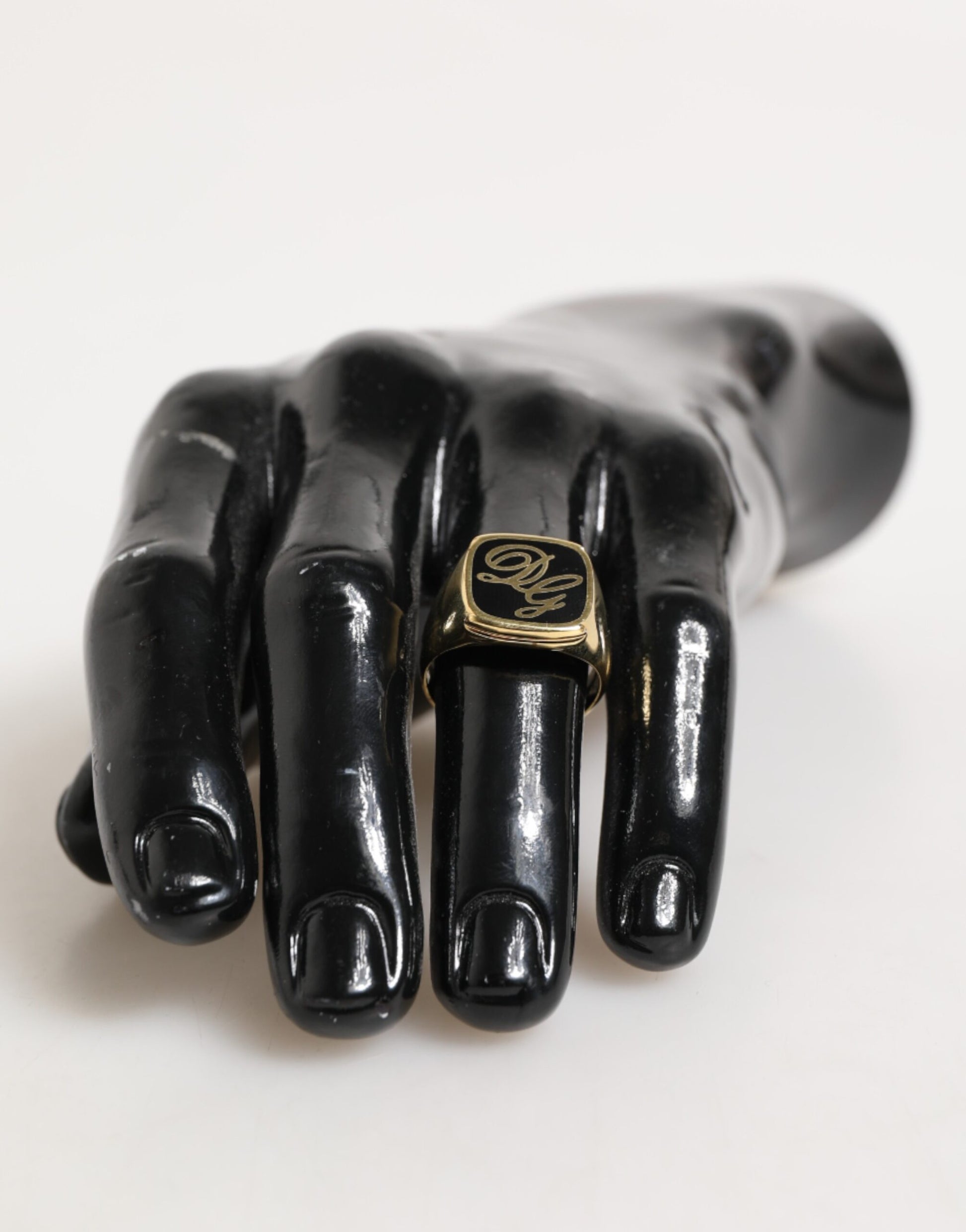 Gold Tone Enamel Brass Signet DG Logo Adjustable Ring