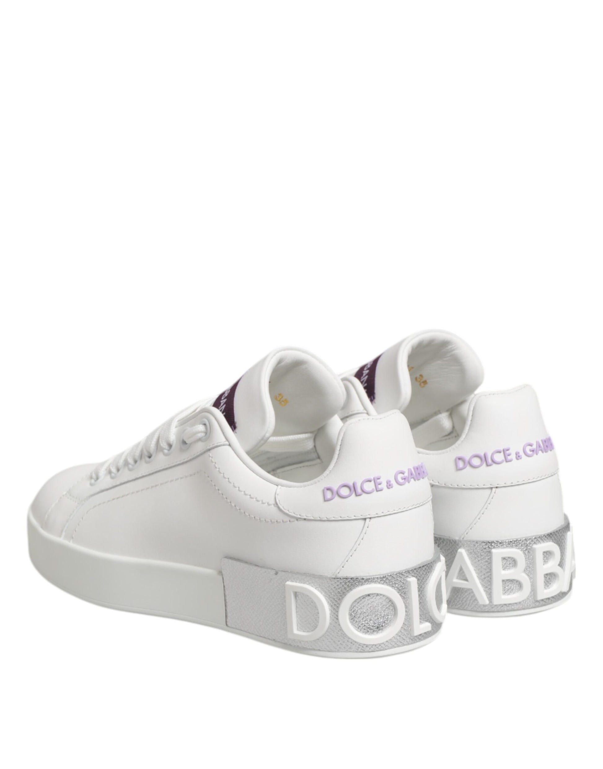 White Purple Leather Low Top Sneakers Shoes