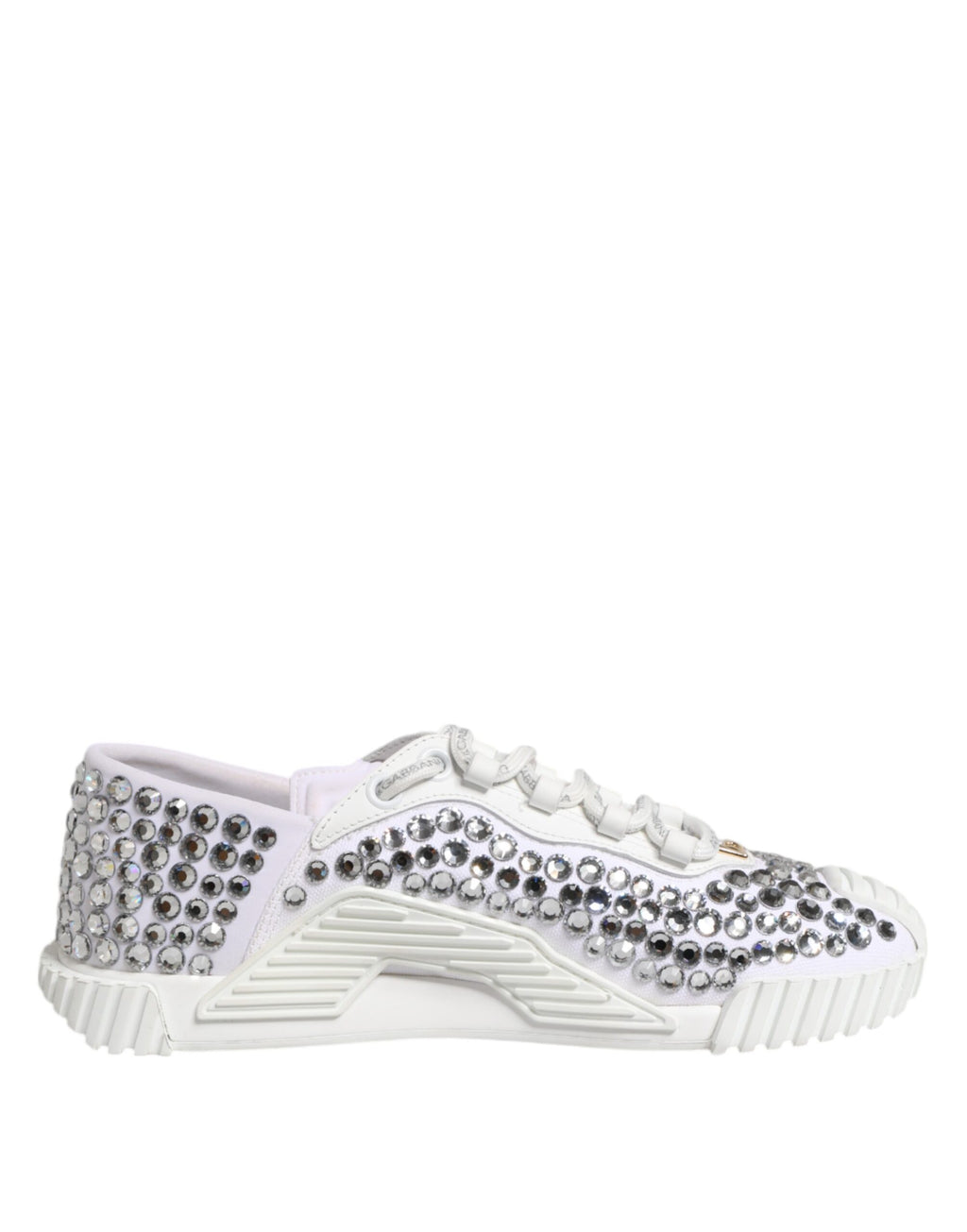 White NS1 Canvas Leather Embellished Sneakers Shoes