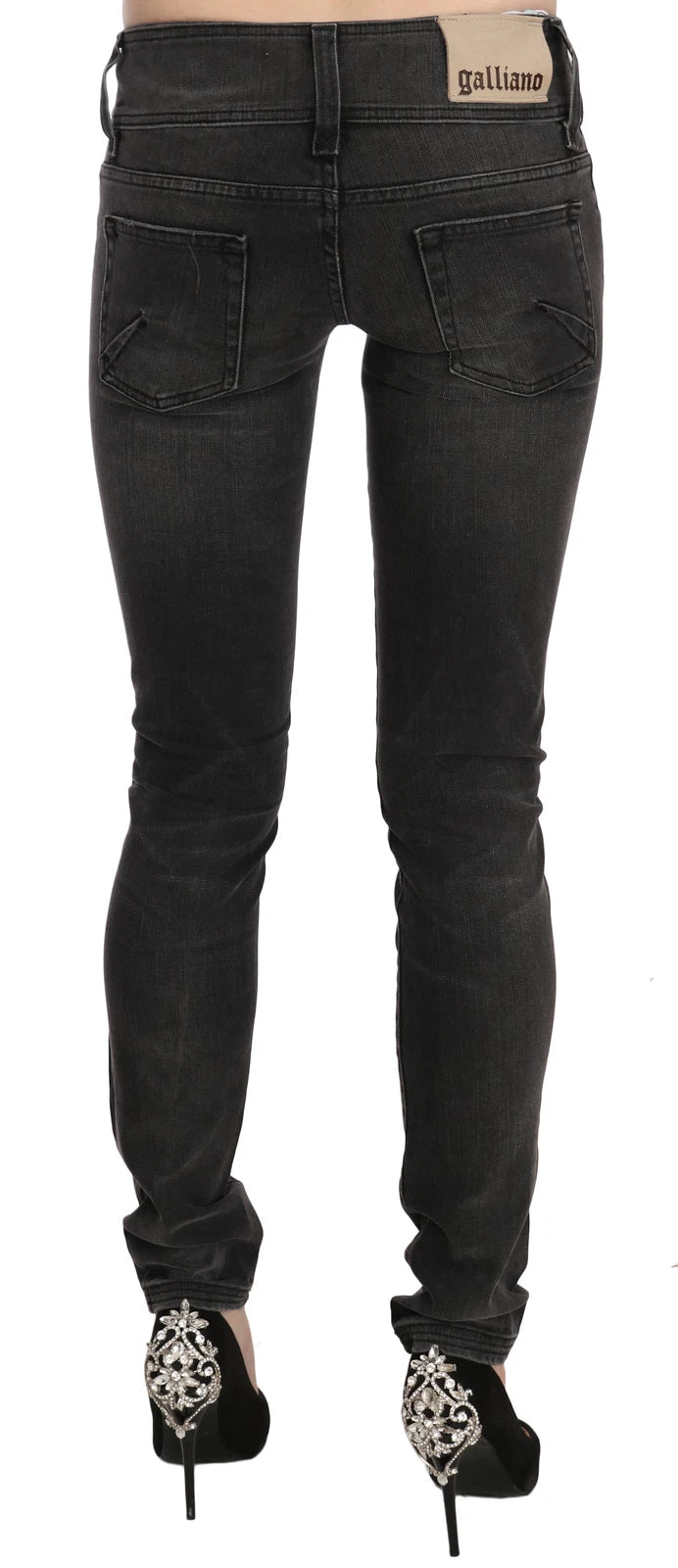 Black Washed Low Waist Slim Fit Skinny Denim Pants Jeans