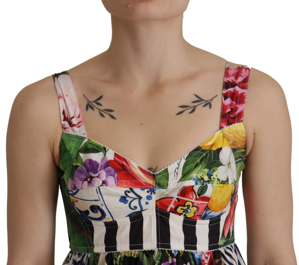 Multicolor Poplin Floral Mini Flared Dress