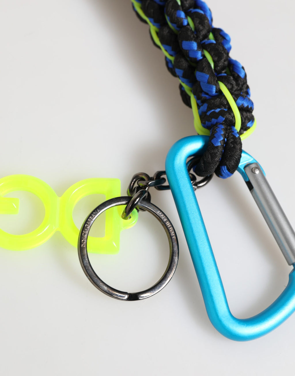 Blue Yellow Leather Tape String DG Logo Keychain Keyring