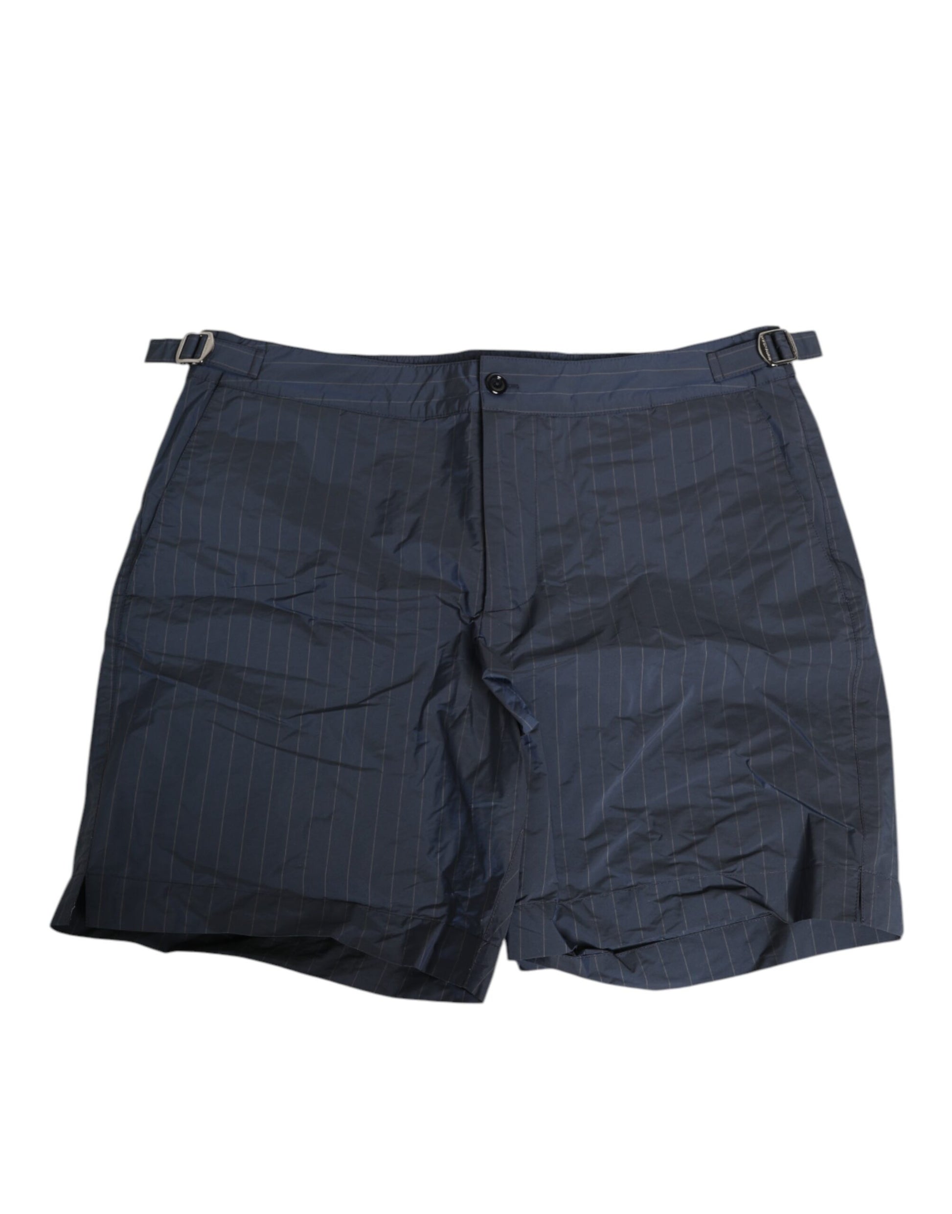 Navy Blue Polyester Pinstripe Men Shorts Swimwear