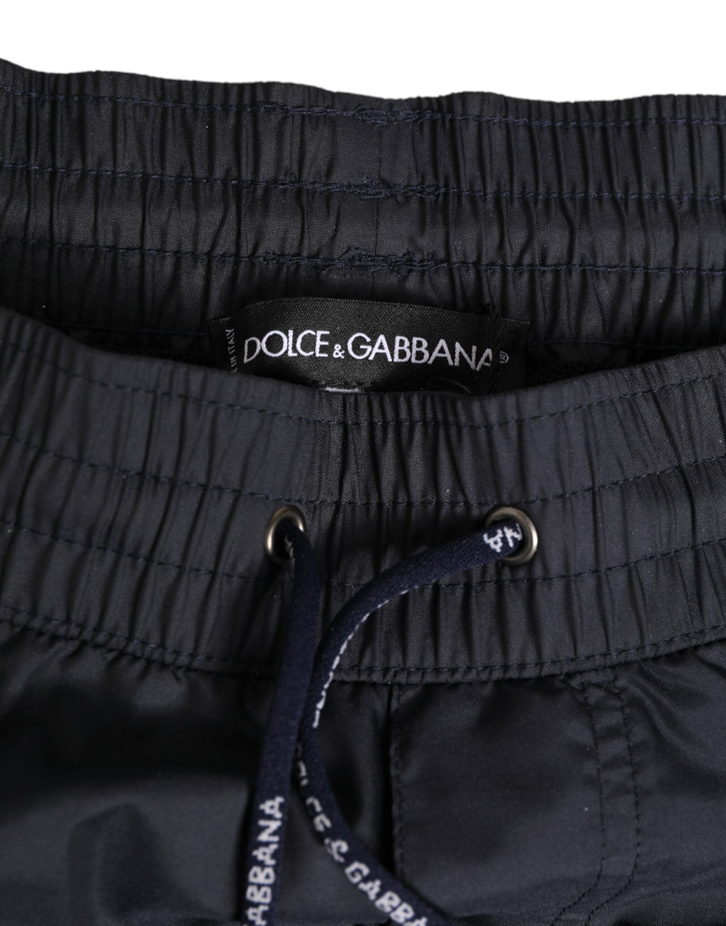 Black White Polyester Logo Elastic Waistband Swimwear