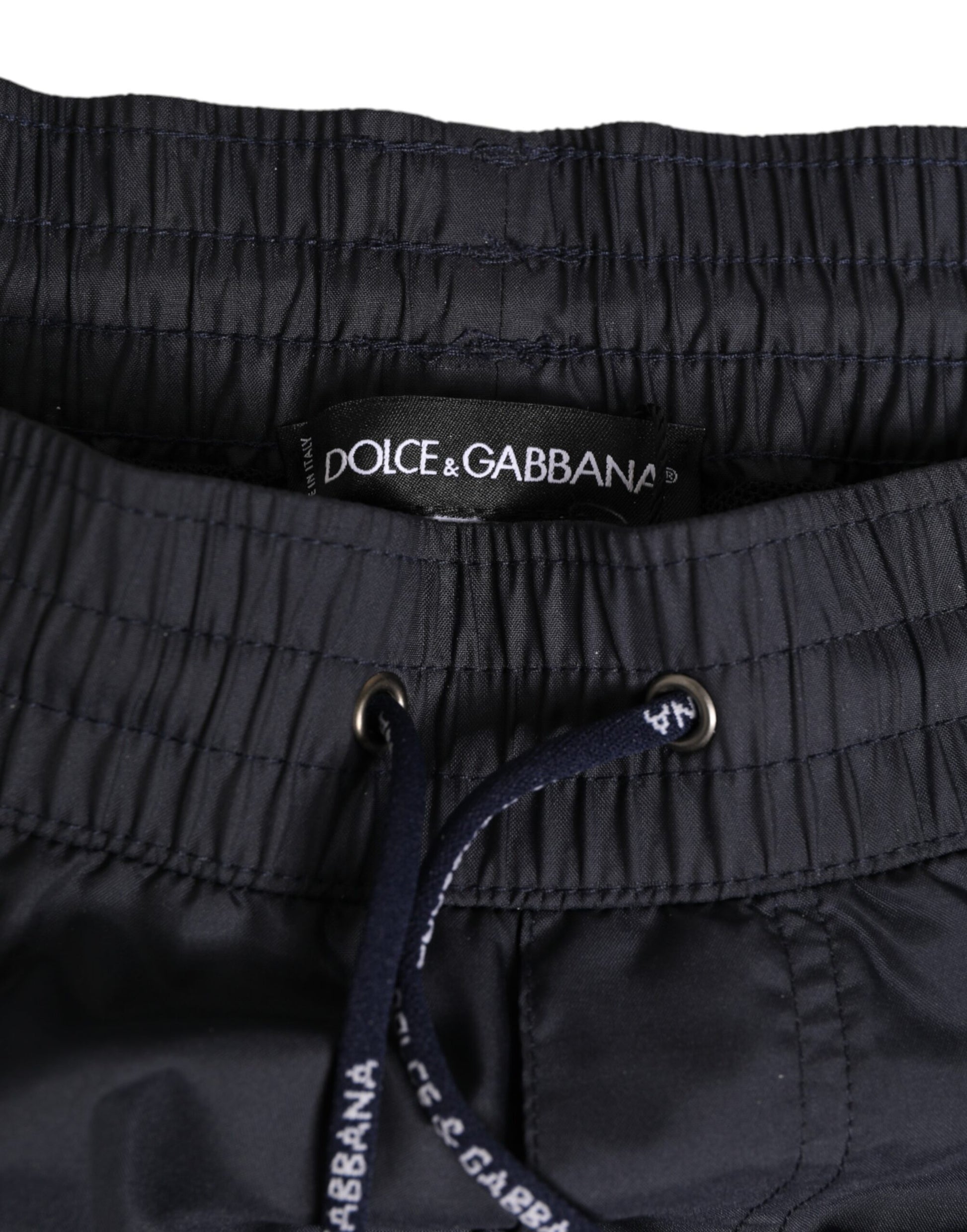 Black White Polyester Logo Elastic Waistband Swimwear