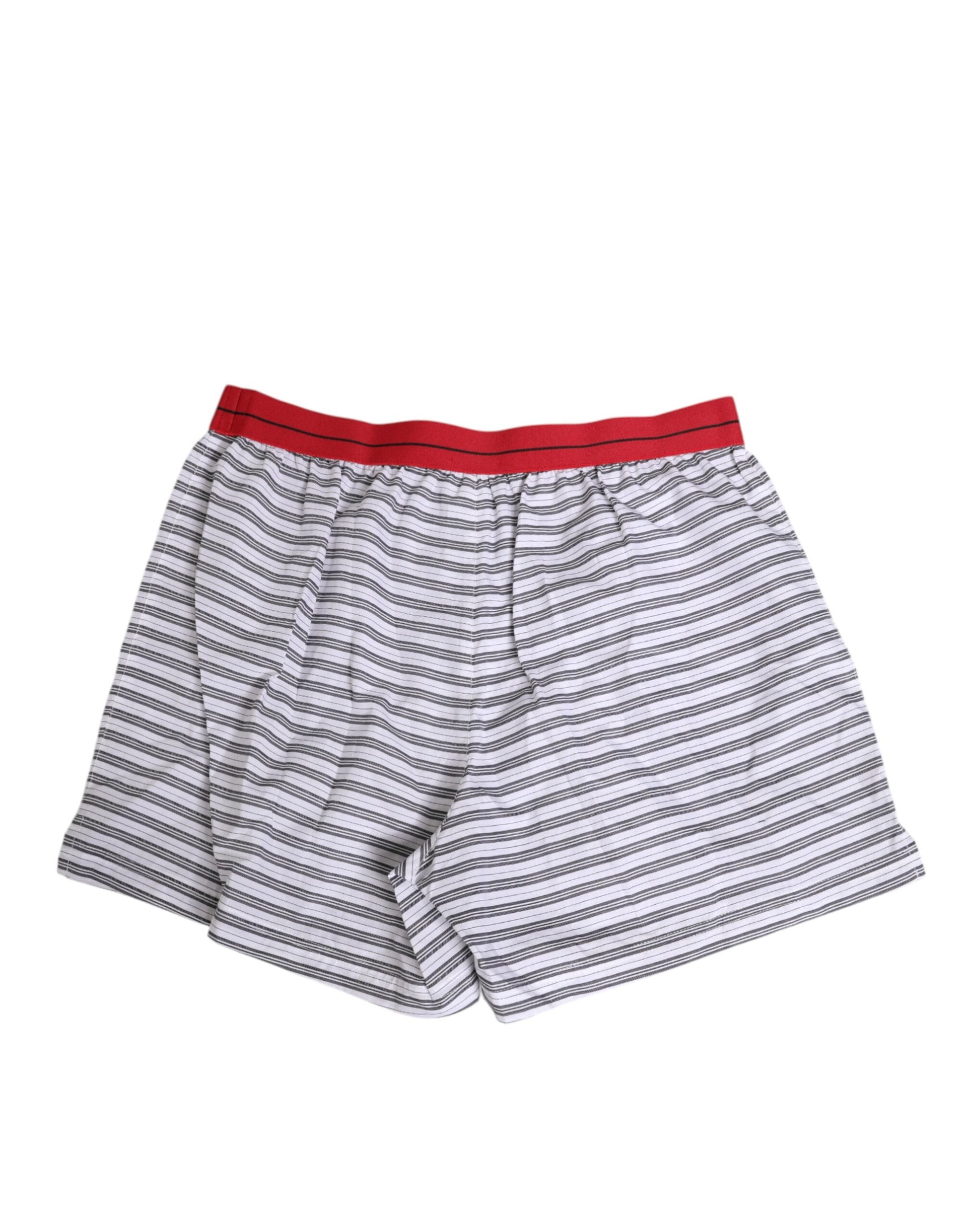 White Striped Cotton Red Waistband Shorts Swimwear