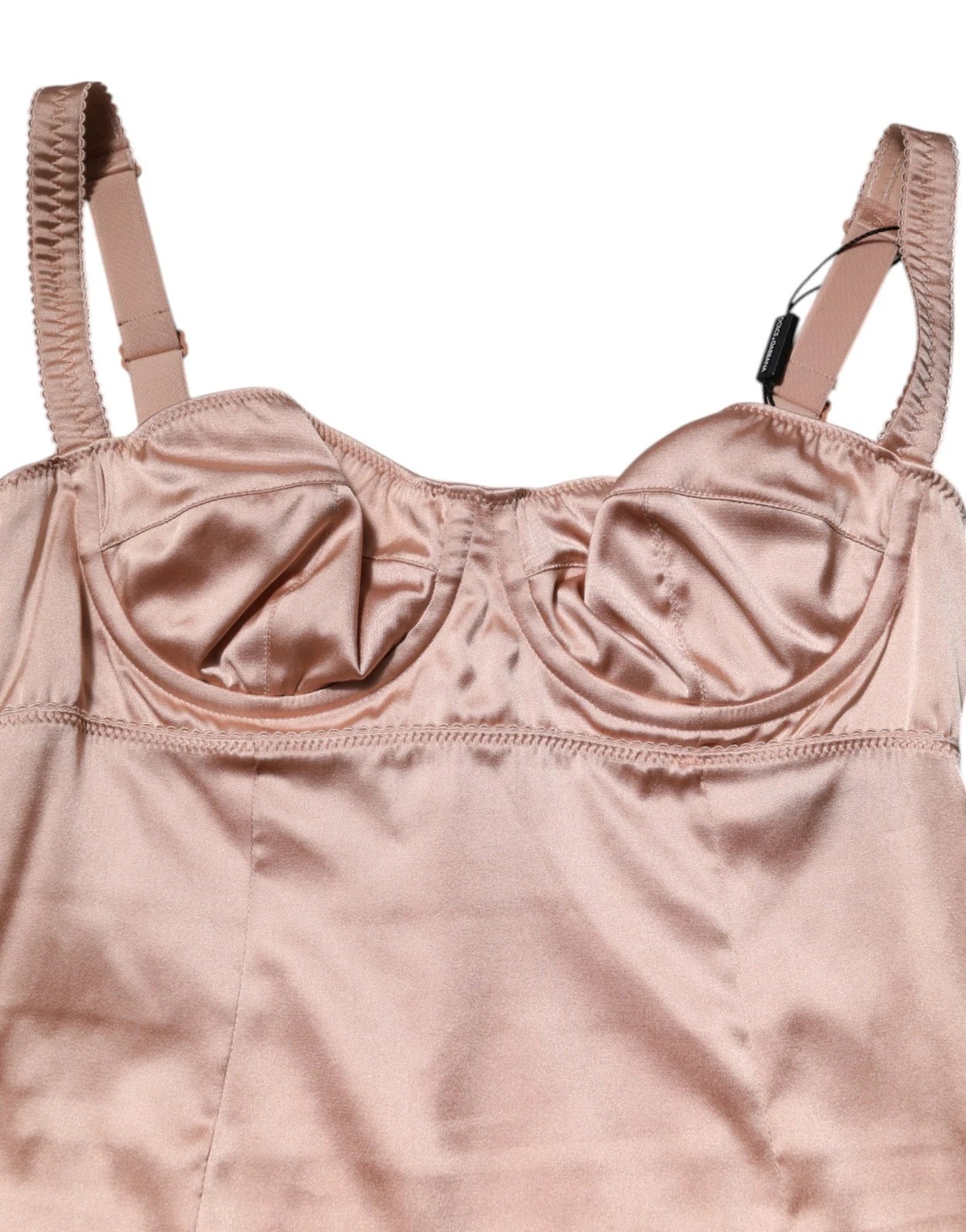 Blush Pink Silk Satin Bustier Midi Bodycon Dress