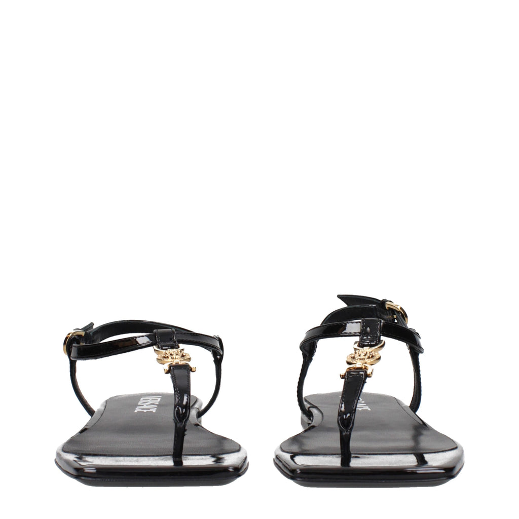 Black Leather Flip-Flop Sandals