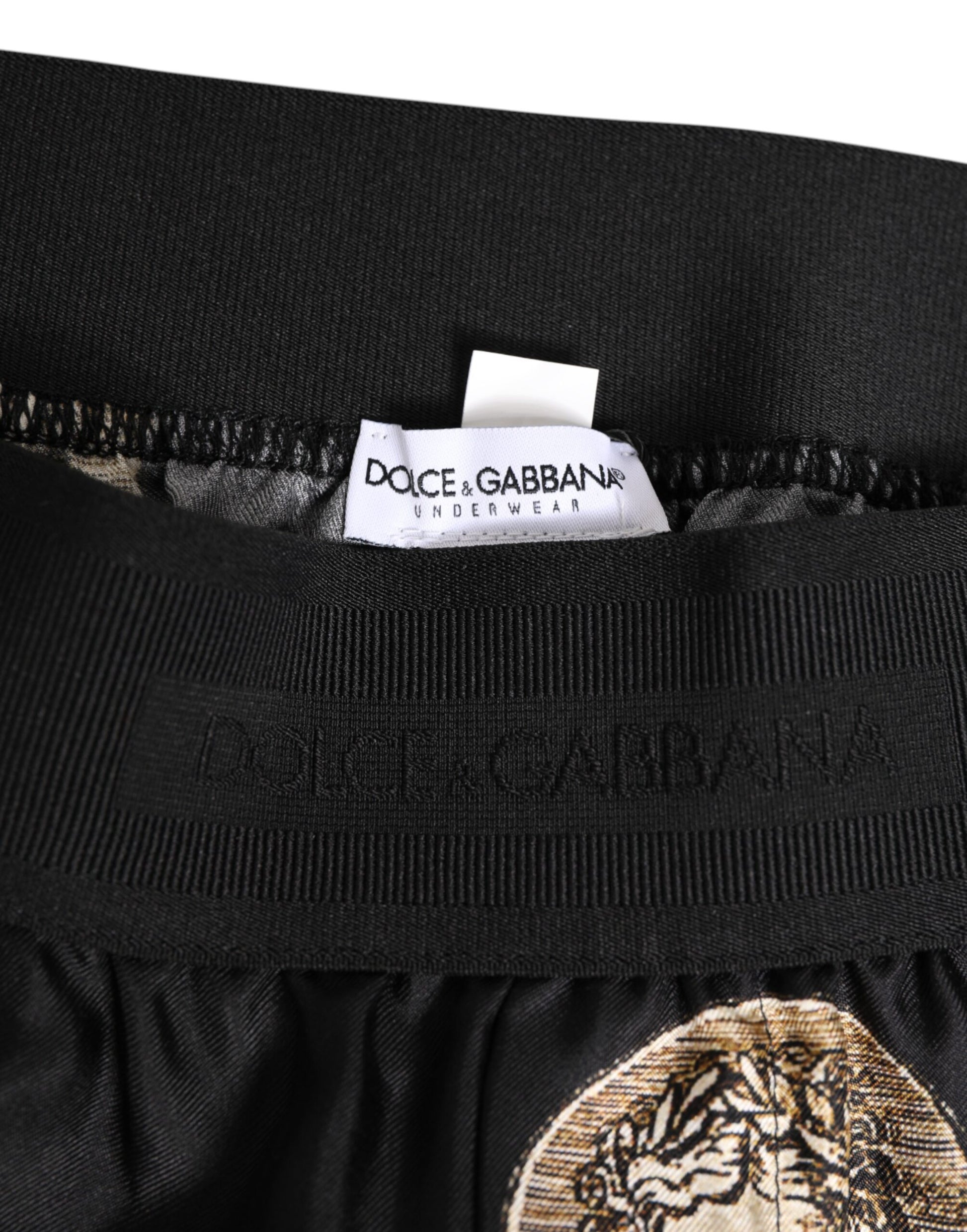 Black Silk Ancient Coin Print Boxer Short Swimwear