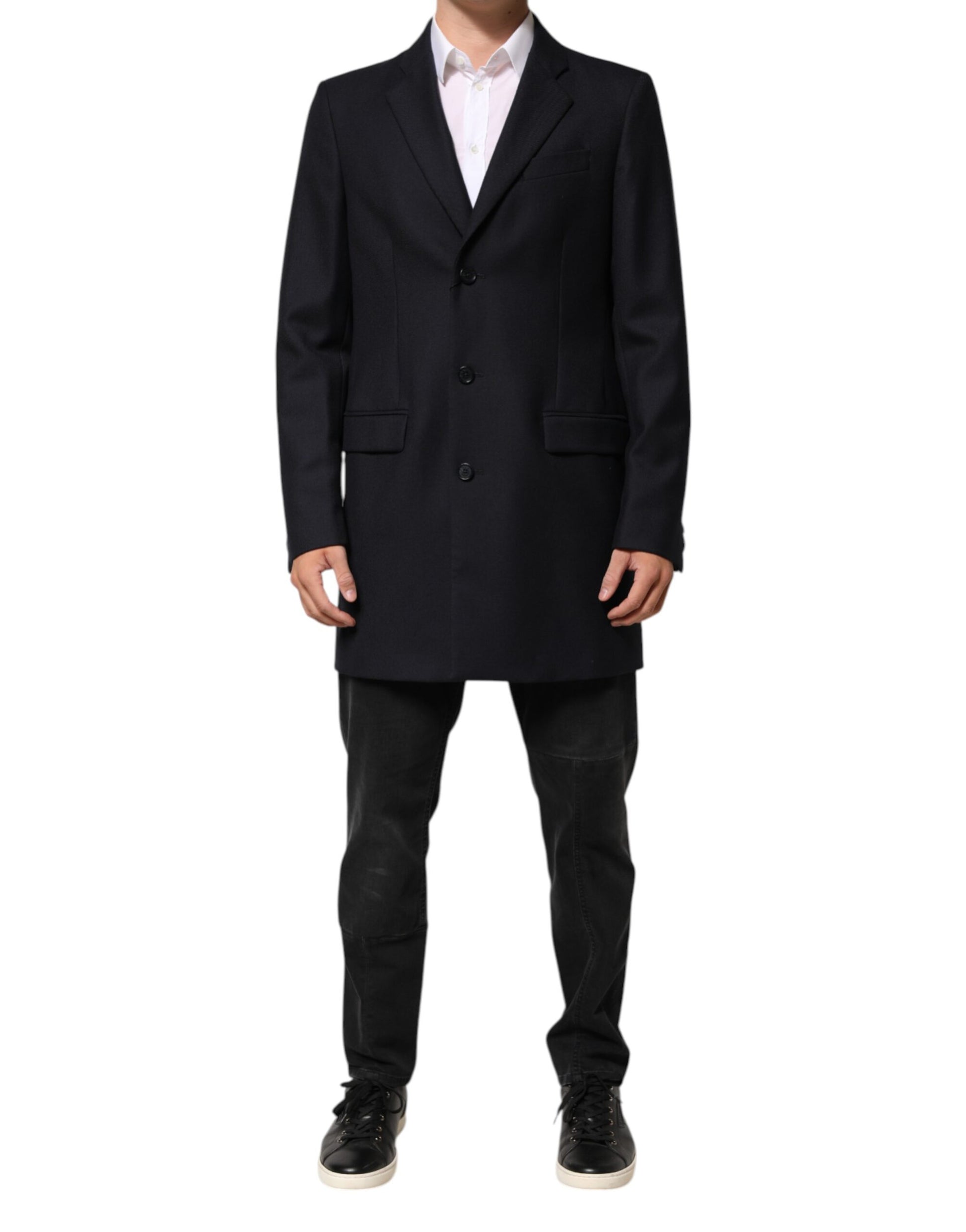 Dark Blue Wool Men Jacket Coat Blazer Suit