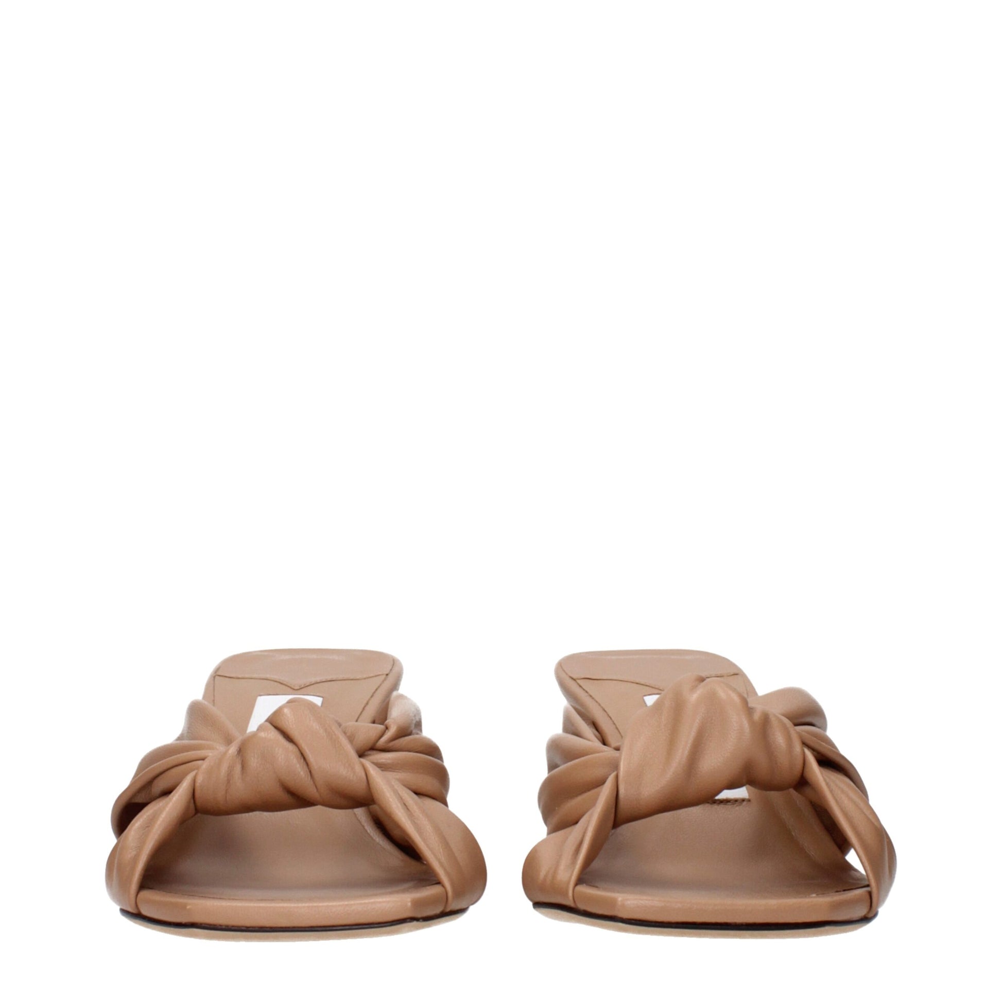 Beige Leather Flat Sandals