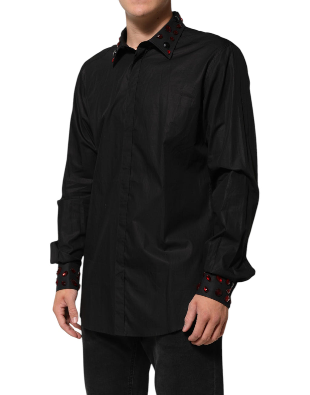 Black Cotton Embellished Collar Men’s Shirt