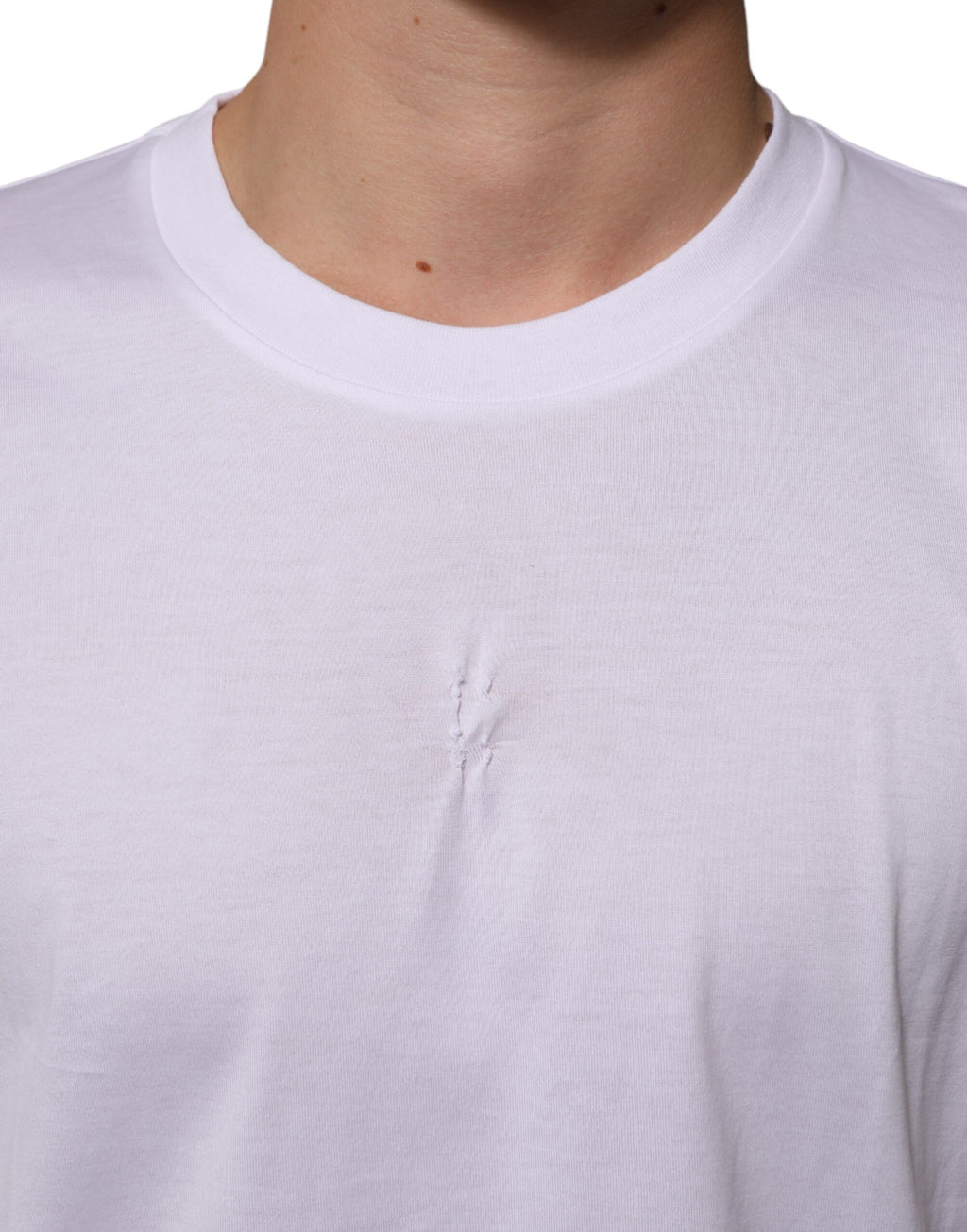 White Cotton Logo Patch Crew Neck Men T-shirt