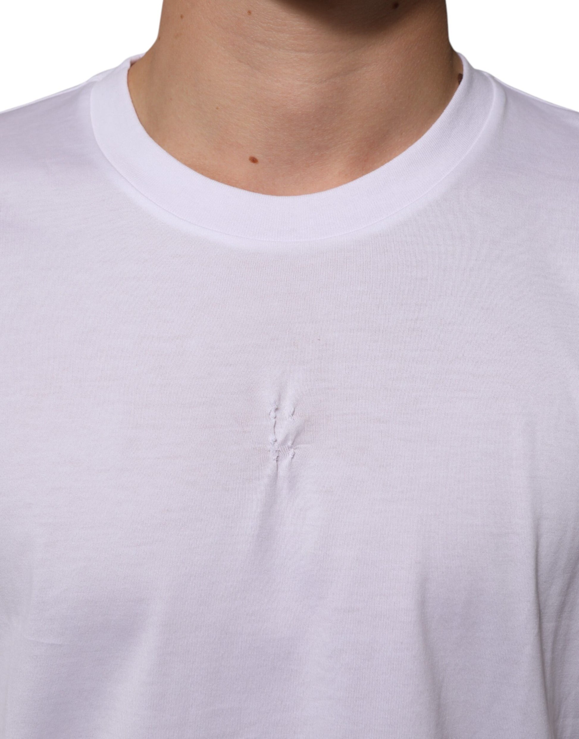 White Cotton Logo Patch Crew Neck Men T-shirt