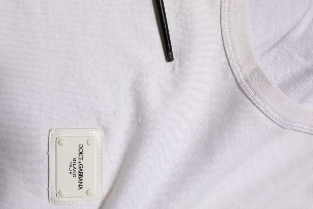 White Cotton Logo Patch Crew Neck Men T-shirt