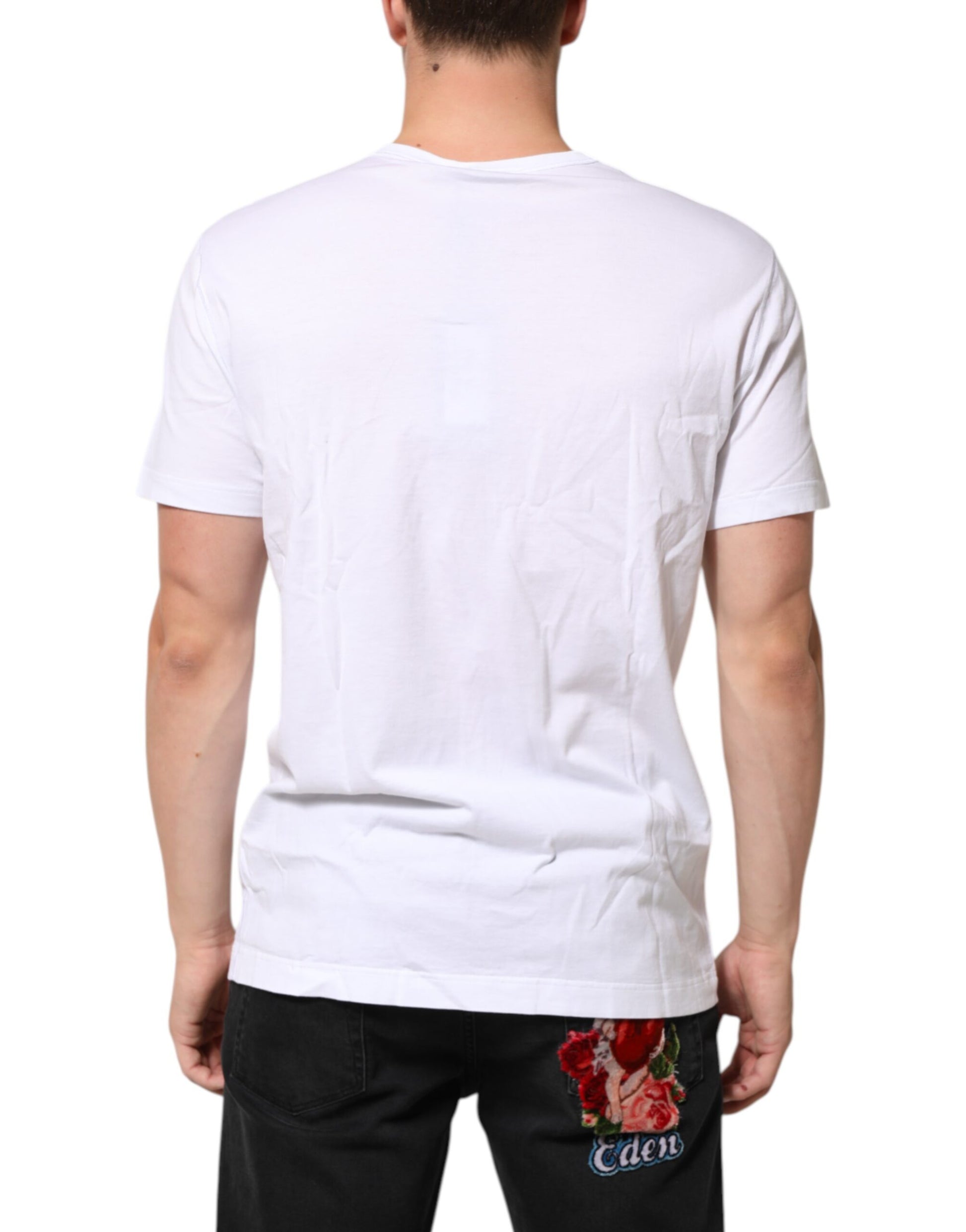White Logo Plaque Cotton Crew Neck T-shirt