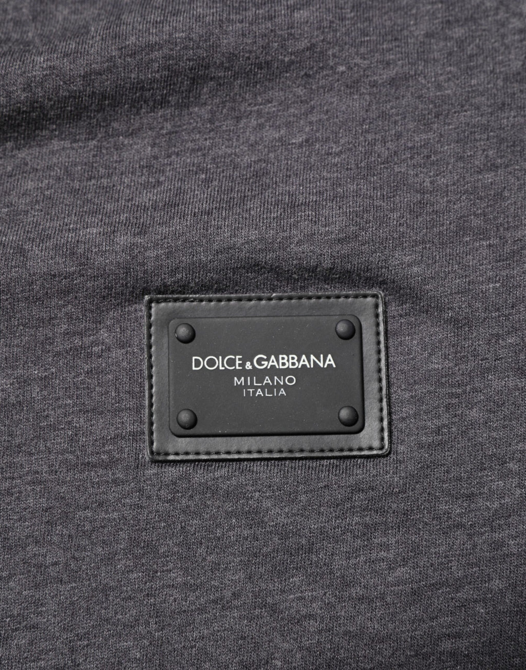 Grey Cotton V-Neck Logo Plaque Melange T-Shirt
