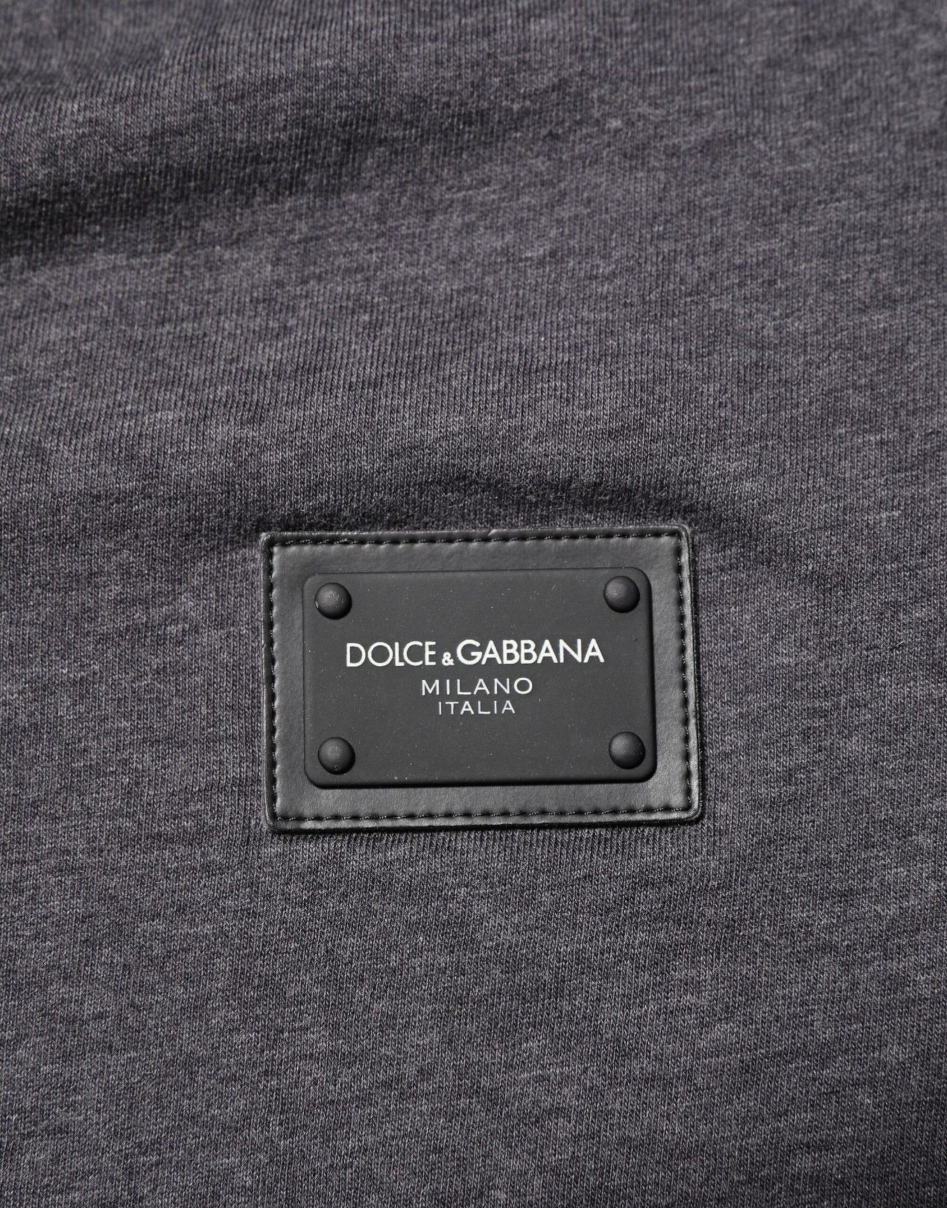 Grey Cotton V-Neck Logo Plaque Melange T-Shirt