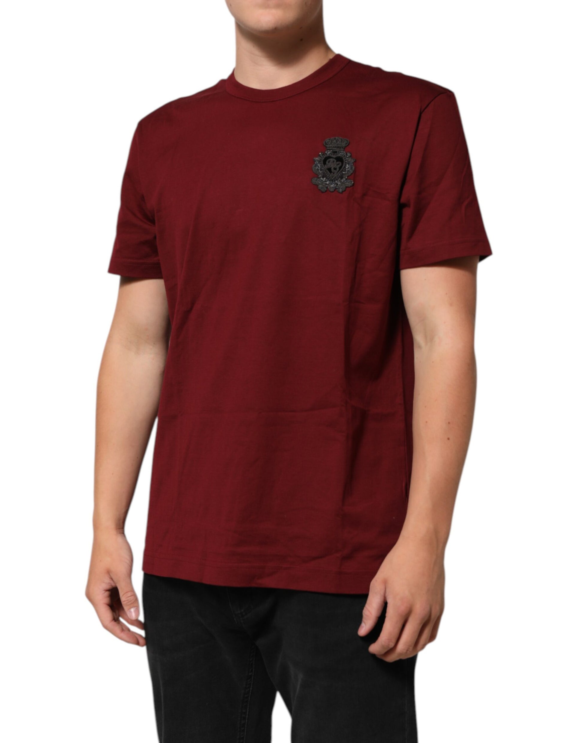Bordeaux Red Cotton Crest Logo Patch T-Shirt