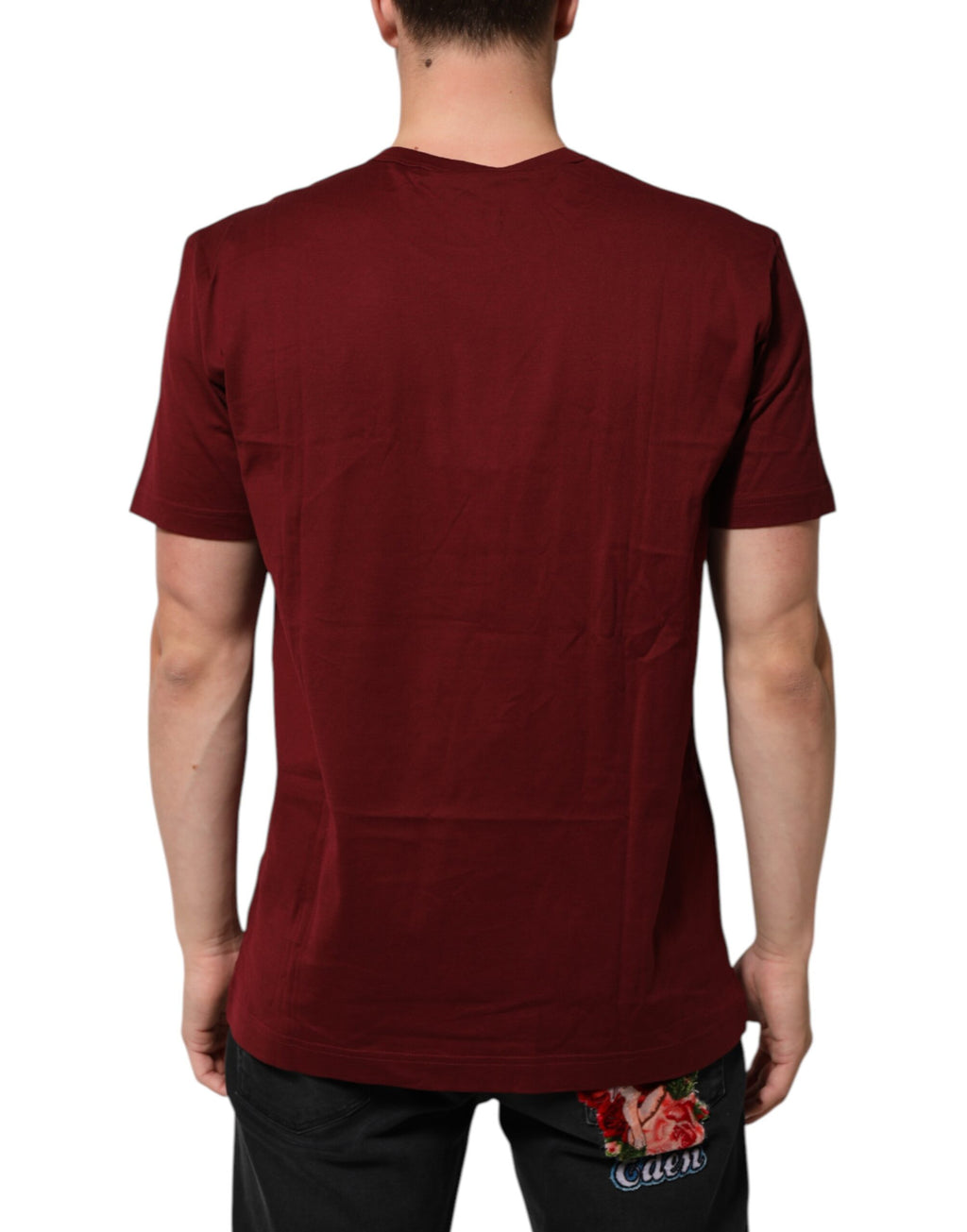 Bordeaux Red Cotton Crest Logo Patch T-Shirt