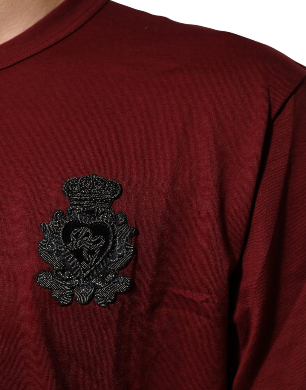 Bordeaux Red Cotton Crest Logo Patch T-Shirt