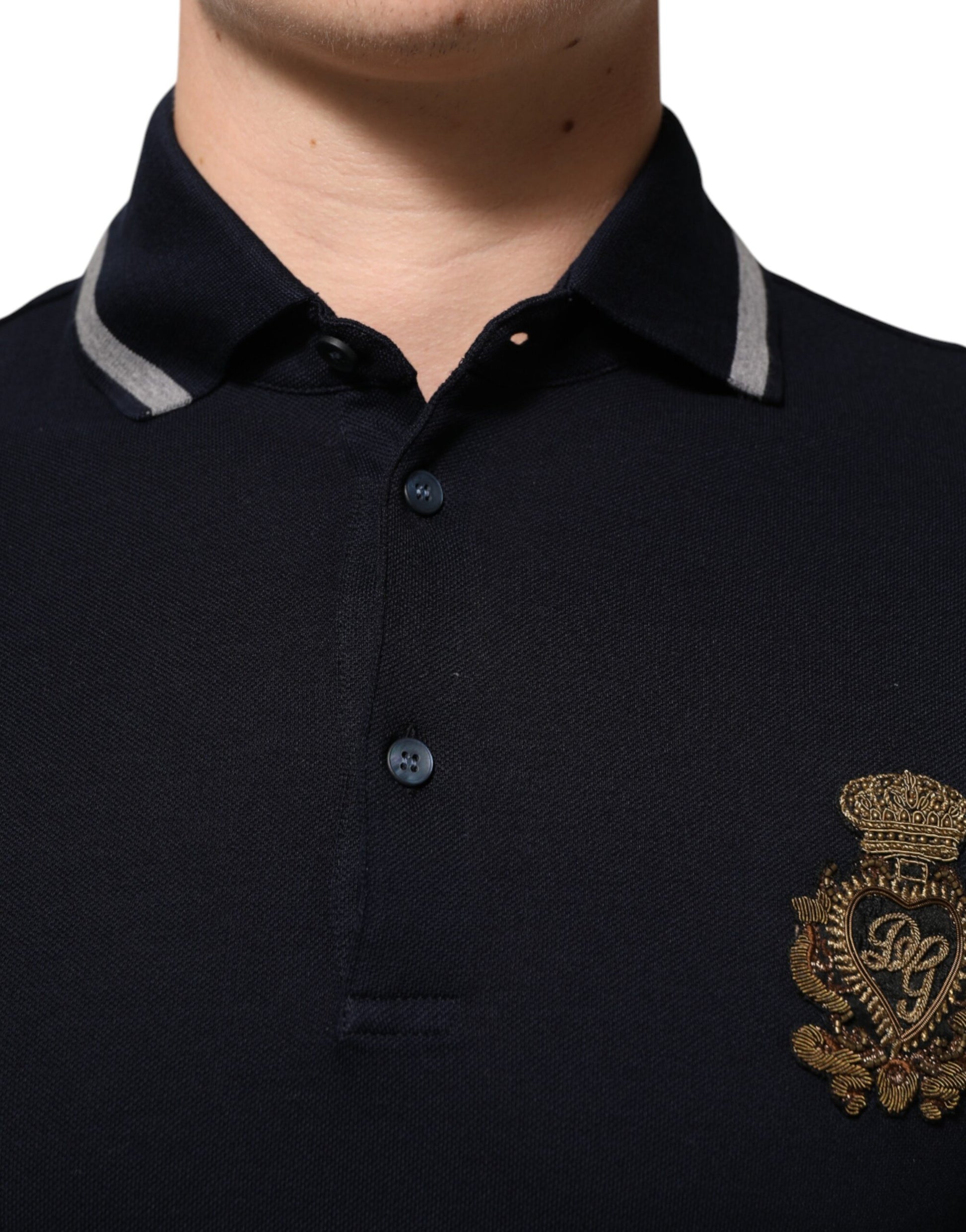 Navy Blue Cotton Crown Crest Logo Men T-Shirt