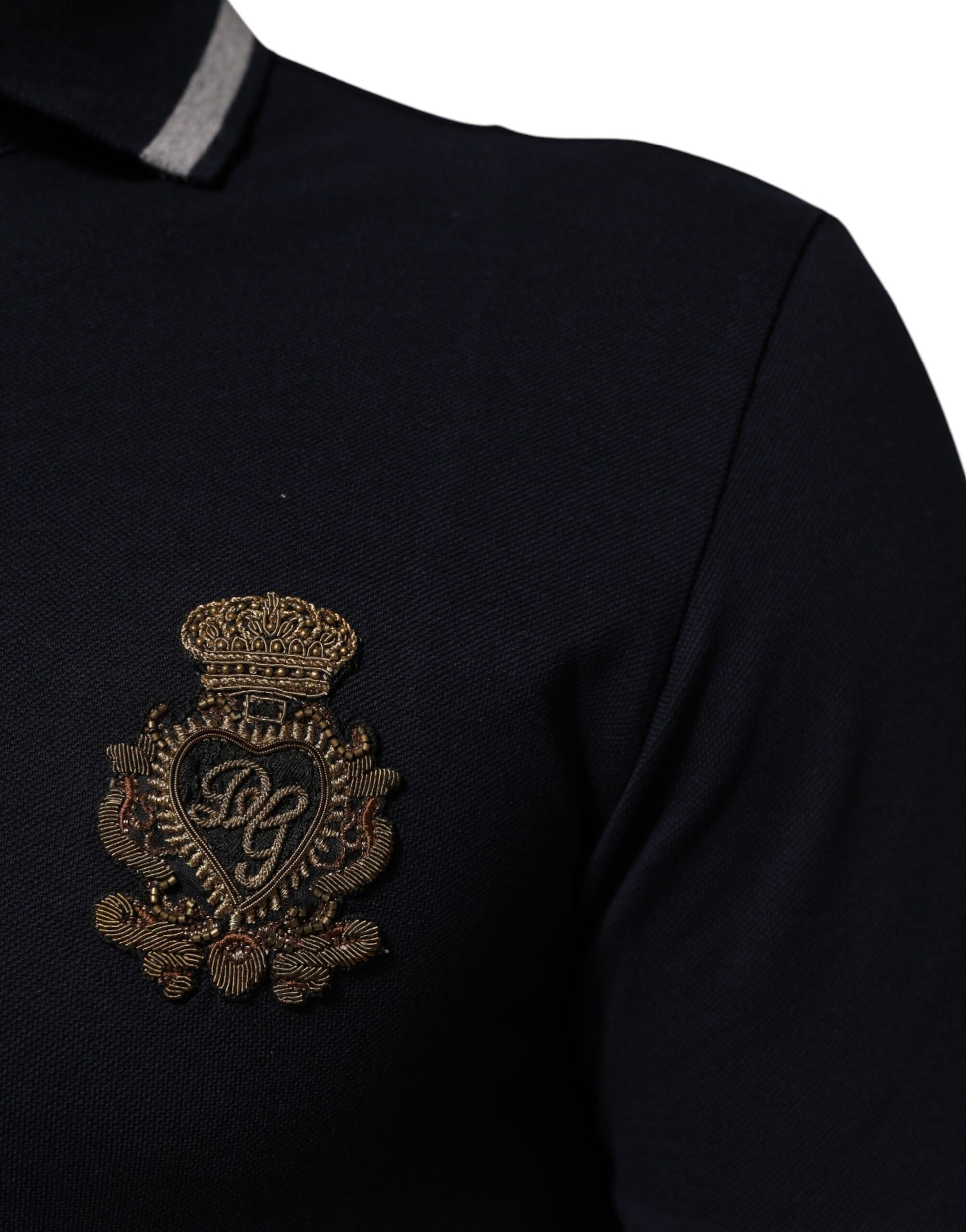 Navy Blue Cotton Crown Crest Logo Men T-Shirt