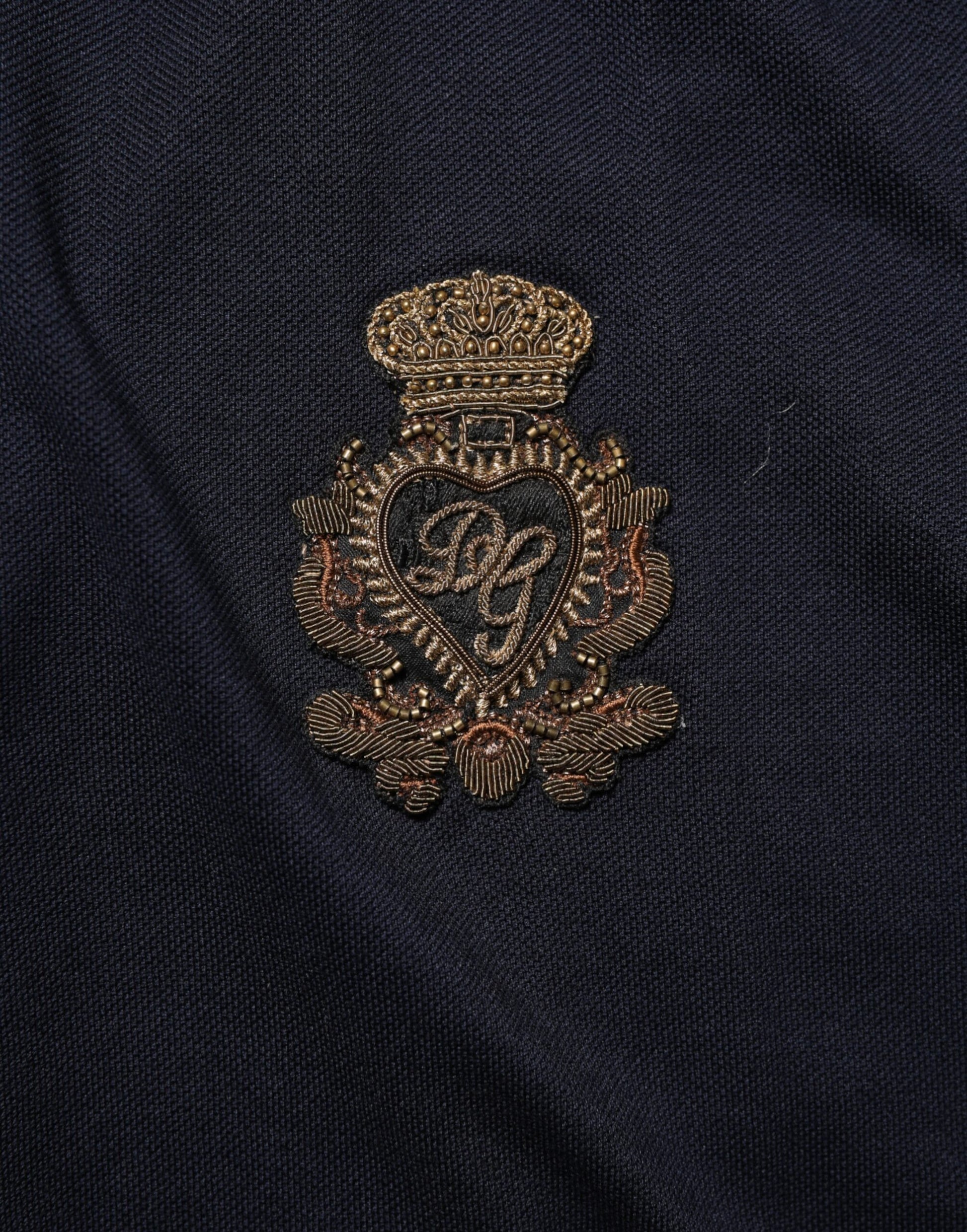 Navy Blue Cotton Crown Crest Logo Men T-Shirt