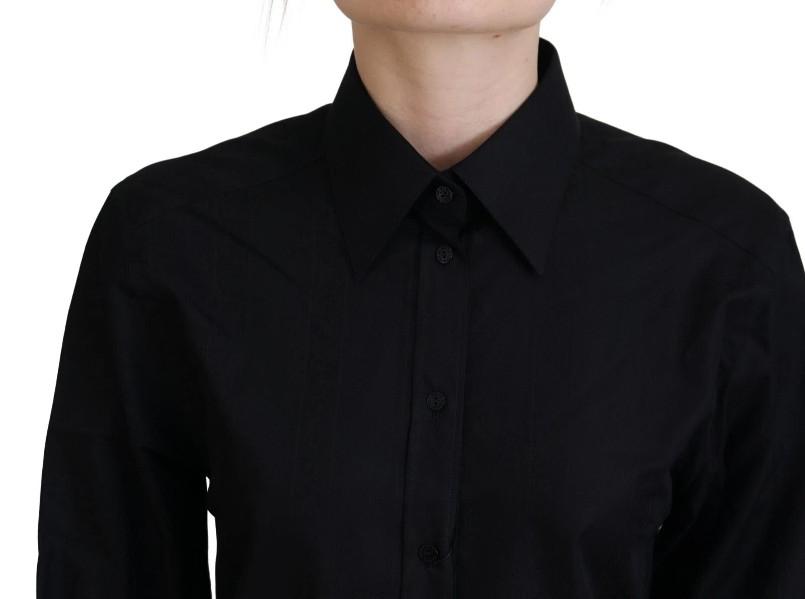 Black Cotton Collared Long Sleeves Shirt