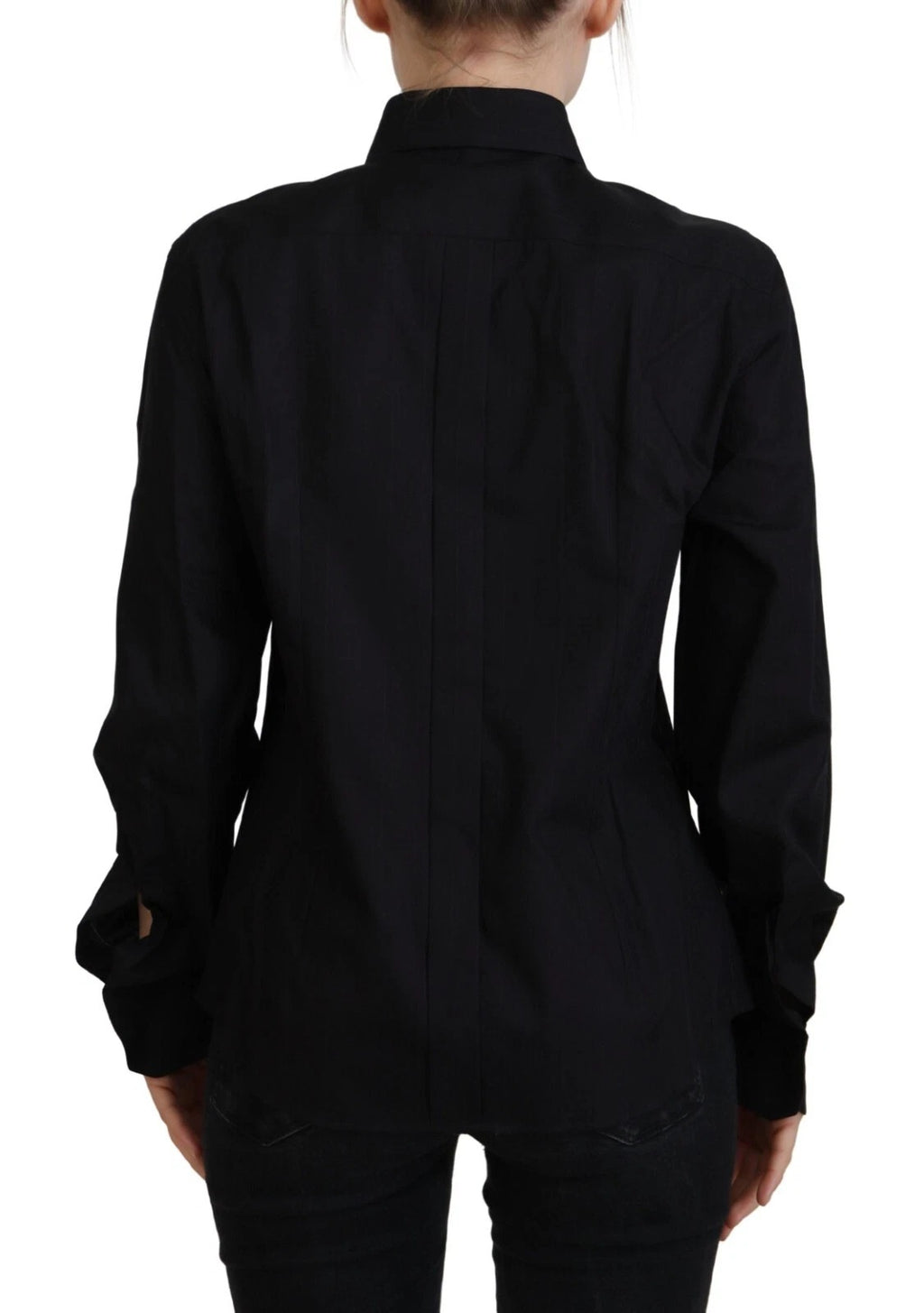 Black Cotton Collared Long Sleeves Shirt