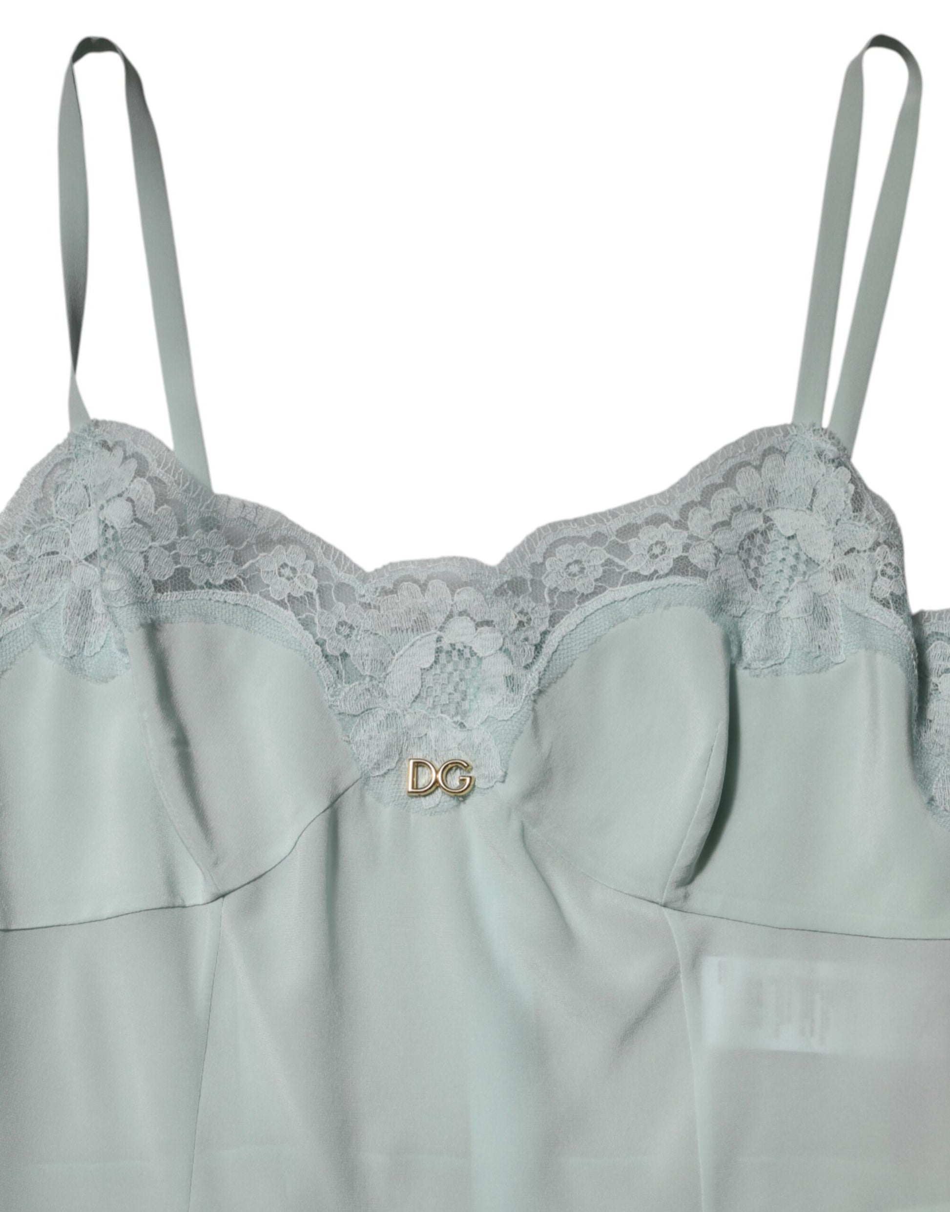 Light Blue Silk Lace Midi Bodycon Slip Dress