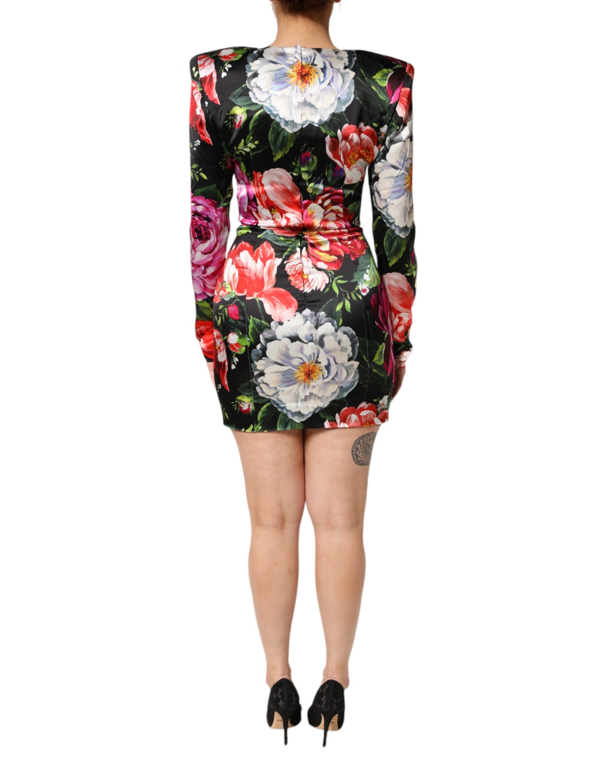 Black Floral Fiori Pittorici Mini Bodycon Dress