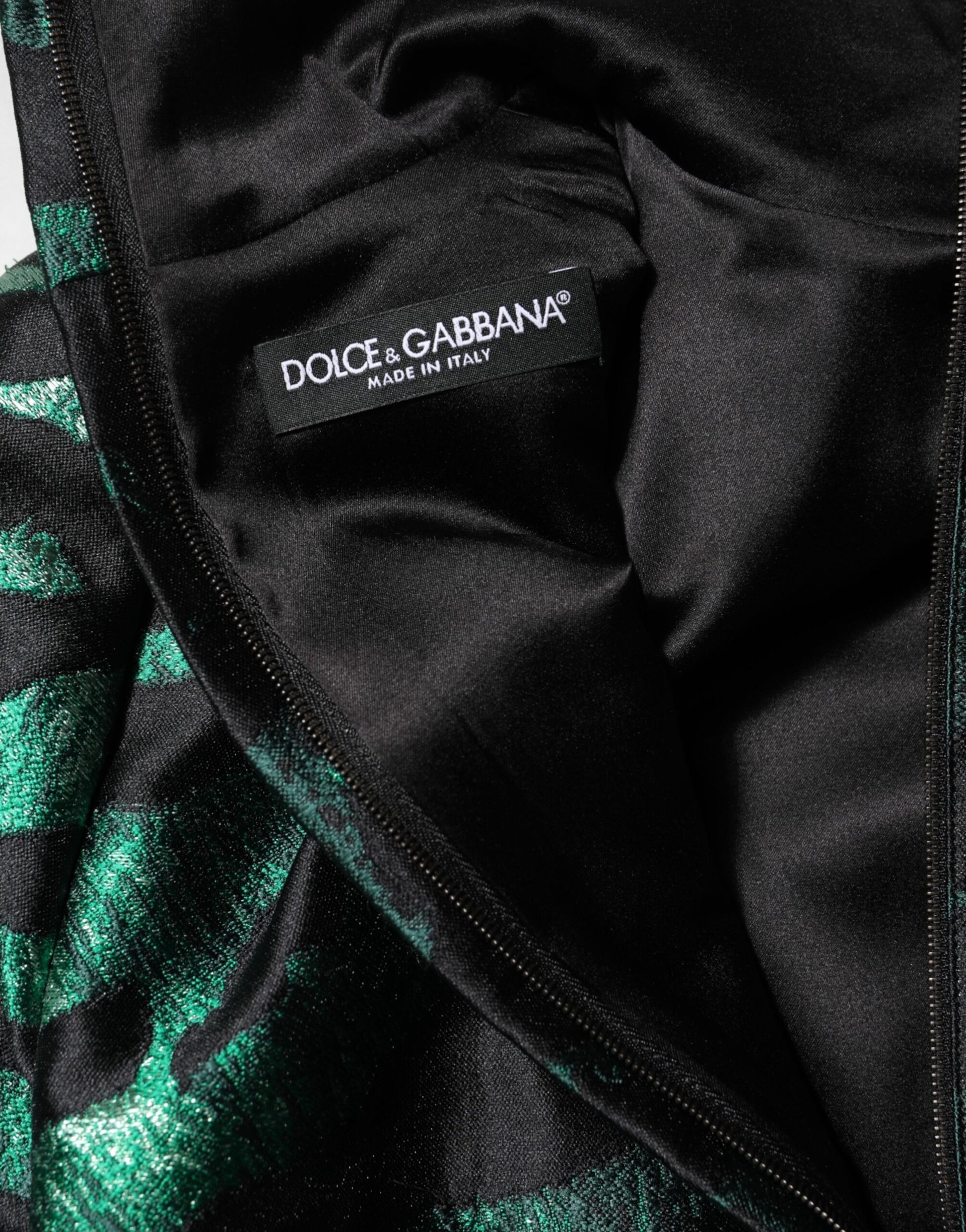 Black Green Metallic Jacquard Mini Long Dress