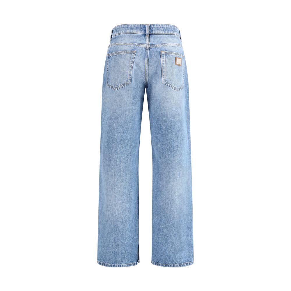 Light Blue Cotton Straight-Leg Jeans