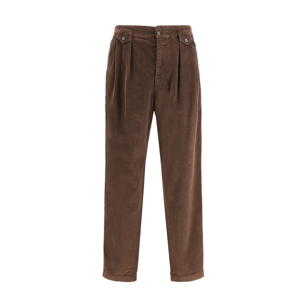 Brown Cotton Casual Pants