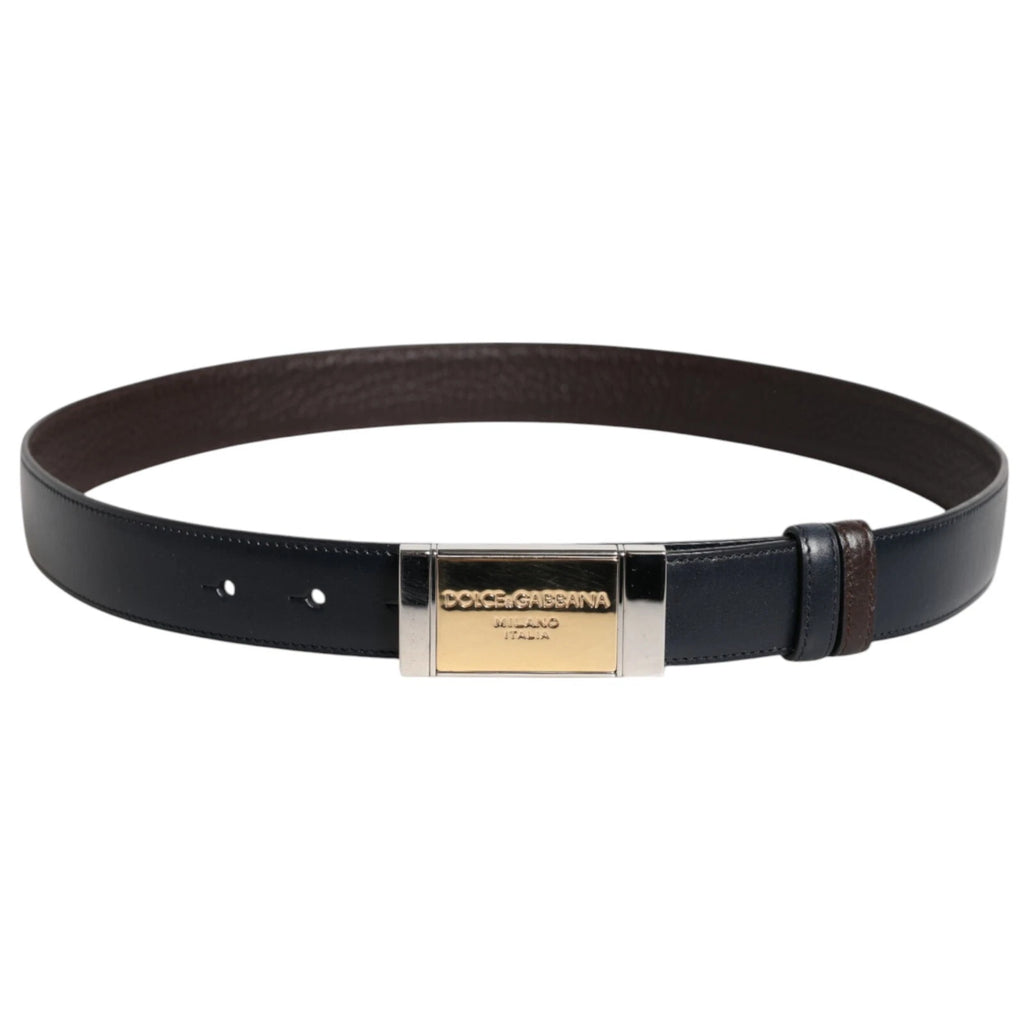 Blue Brown Leather Buckle Reversible Belt