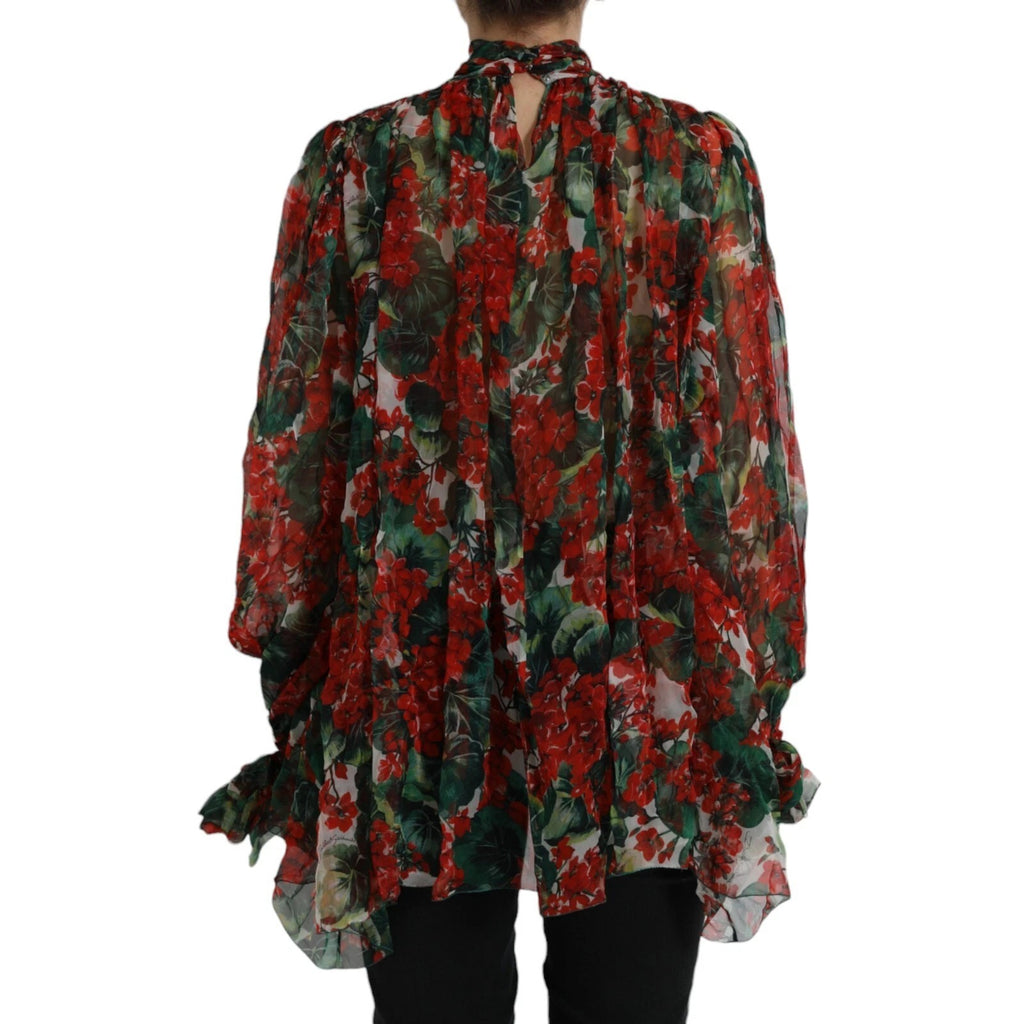 Multicolor Floral Silk Collar Blouse