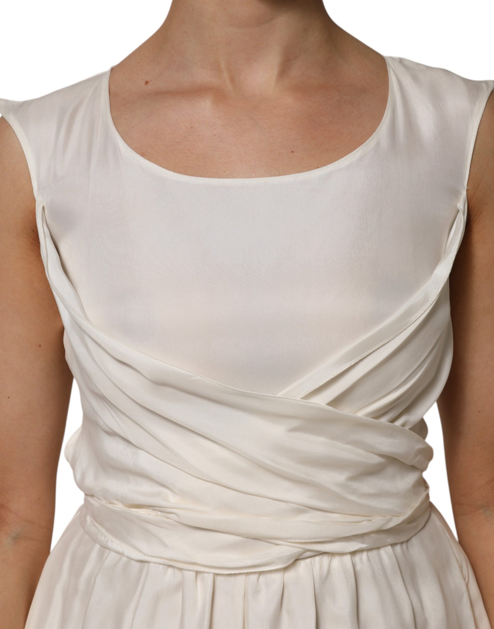 Ivory White Sleeveless Maxi Cupro Viscose Dress