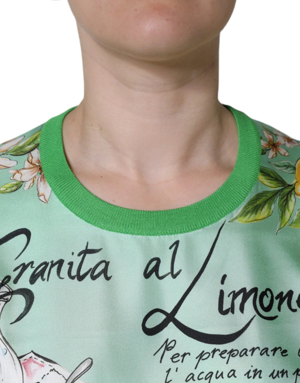 Green Lemon Print Pullover Silk Women Sweater