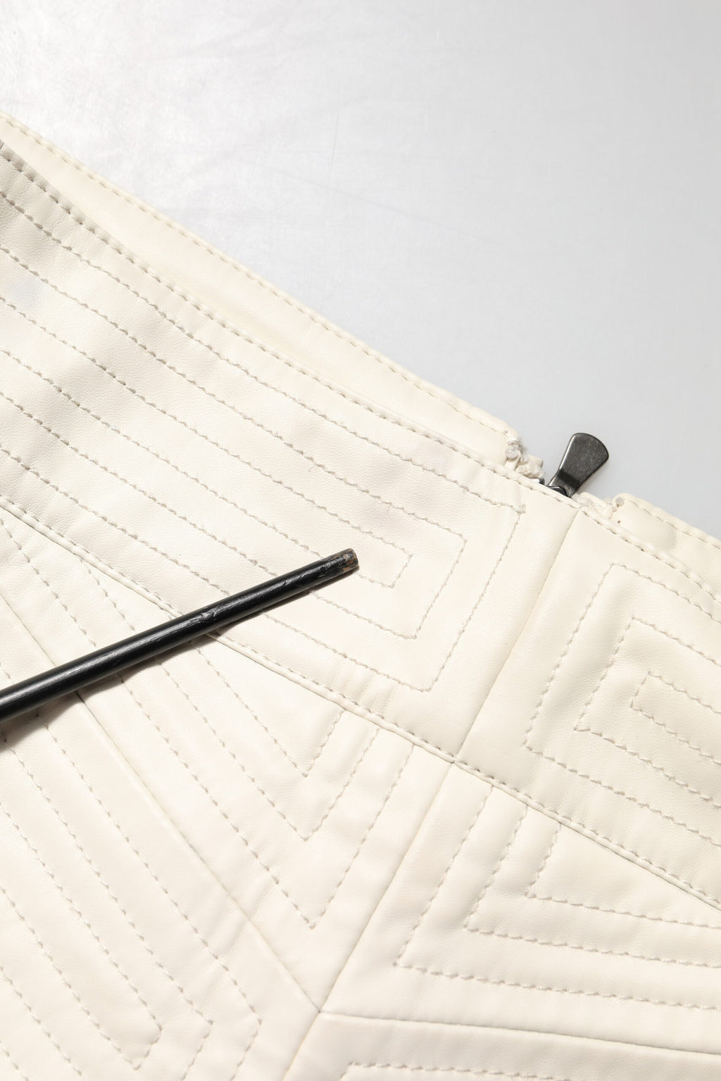 Beige Faux Leather Quilted Mini High Waist Women  Skirt