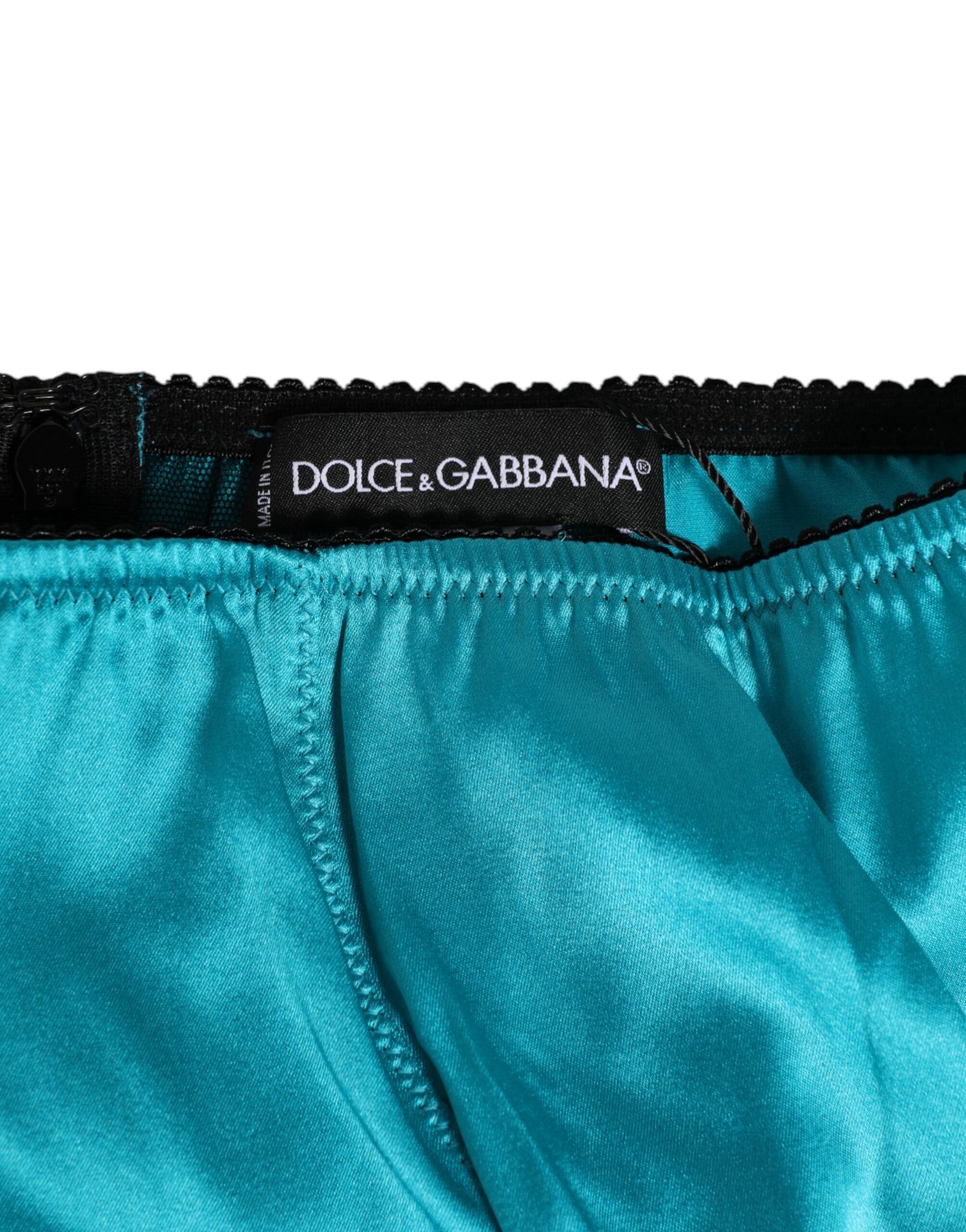 Aqua Green Satin High-Waist Briefs Underwear