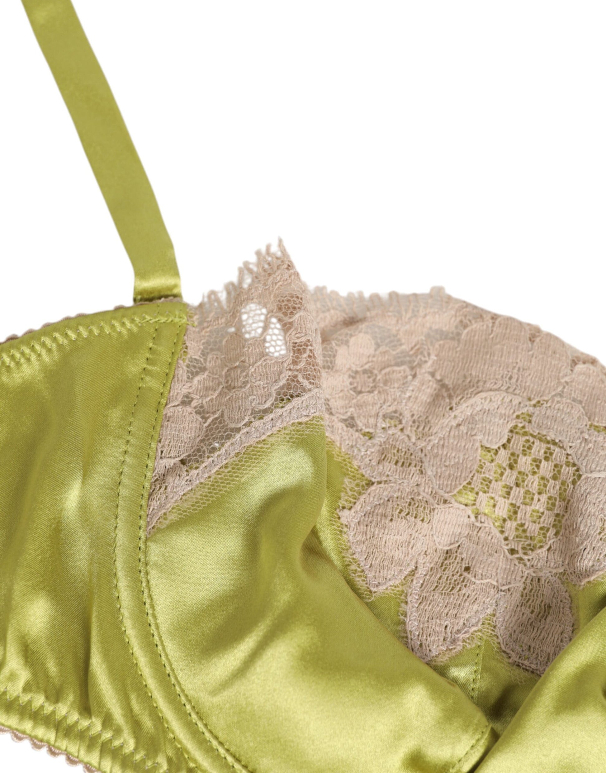 Lime Green Silk Satin Lace Padded Balconnet Underwear