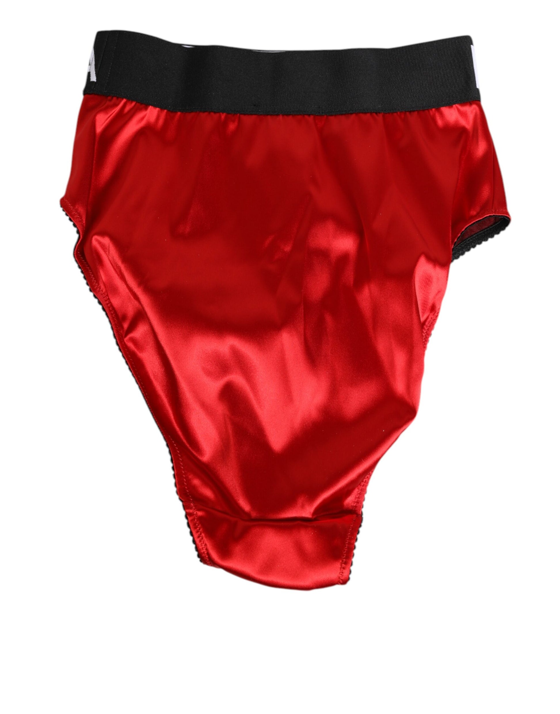 Red Satin High-Waist Briefs Logo Women Underwear