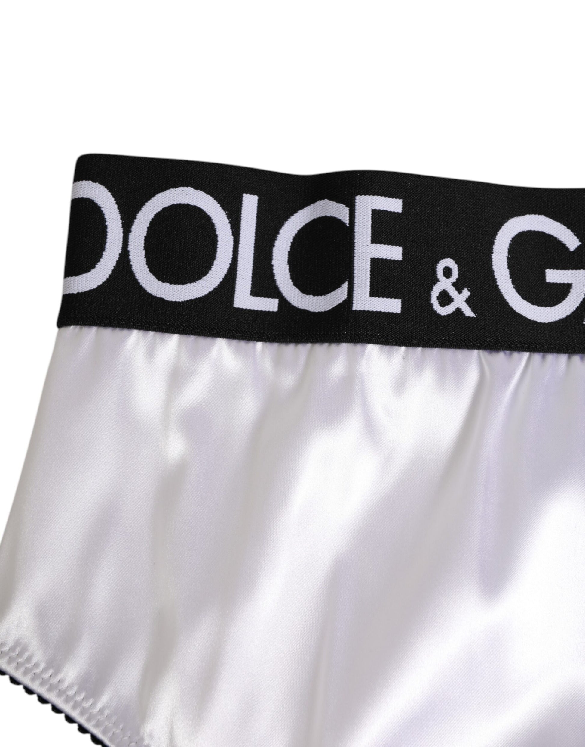 White Satin High-Waist Black Logo Women Underwear